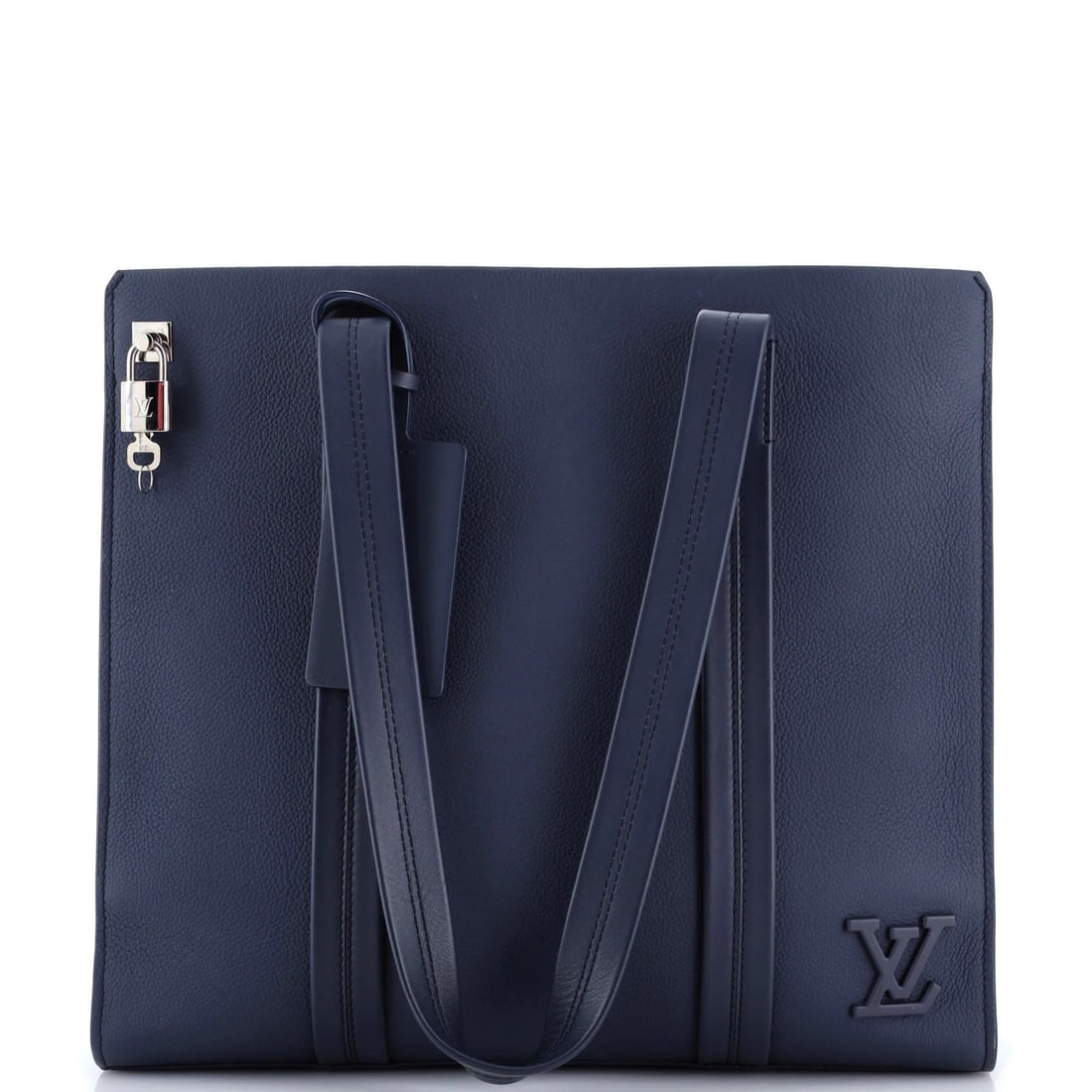 Louis Vuitton Aerogram Takeoff Tote in Leather: Louis Vuitton Aerogram Takeoff Tote in Leather The Louis Vuitton Aerogram Takeoff Tote is a stylish and practical accessory that exudes luxury. With its sleek blue leather exterior, silver hardware, a
