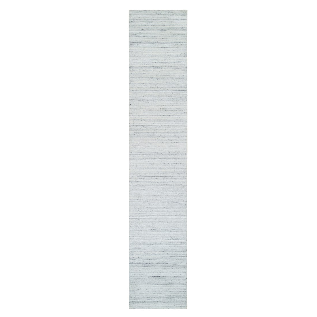 Ivory Plain Striae Wool Hand Loomed 2'8"x14' Oriental Runner Rug: Ivory Plain Striae Wool Hand Loomed 2'8"x14' Oriental Runner Rug Experience the timeless beauty of India's rich cultural heritage in this stunning hand-loomed ivory wool runner rug, expertly crafted w