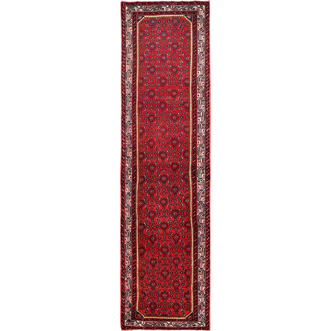 Zoroastrian Khamadan Hand-Knotted Wool Runner Rug (2'6"x9'9"): Zoroastrian Khamadan Hand-Knotted Wool Runner Rug (2'6"x9'9") Experience the rich cultural heritage of Turkey with this stunning Zoroastrian Khamadan hand-knotted wool runner rug, featuring an all-ove