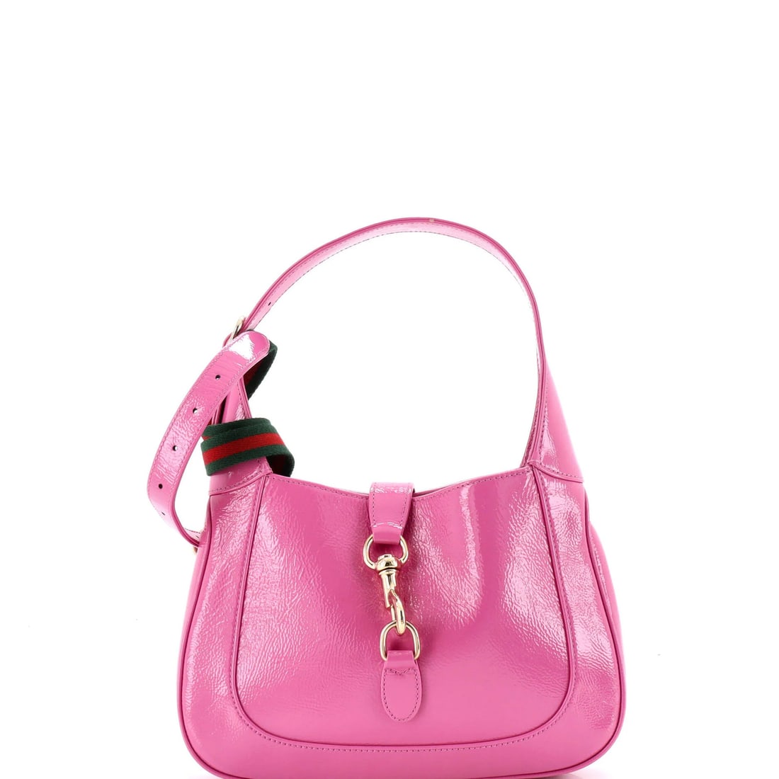 Gucci Jackie 1961 Hobo in Patent Small: Gucci Jackie 1961 Hobo in Patent Small The iconic Gucci Jackie 1961 Hobo in Patent Small is a true vintage gem, boasting its signature bold pink patent leather exterior that exudes elegance and sophis