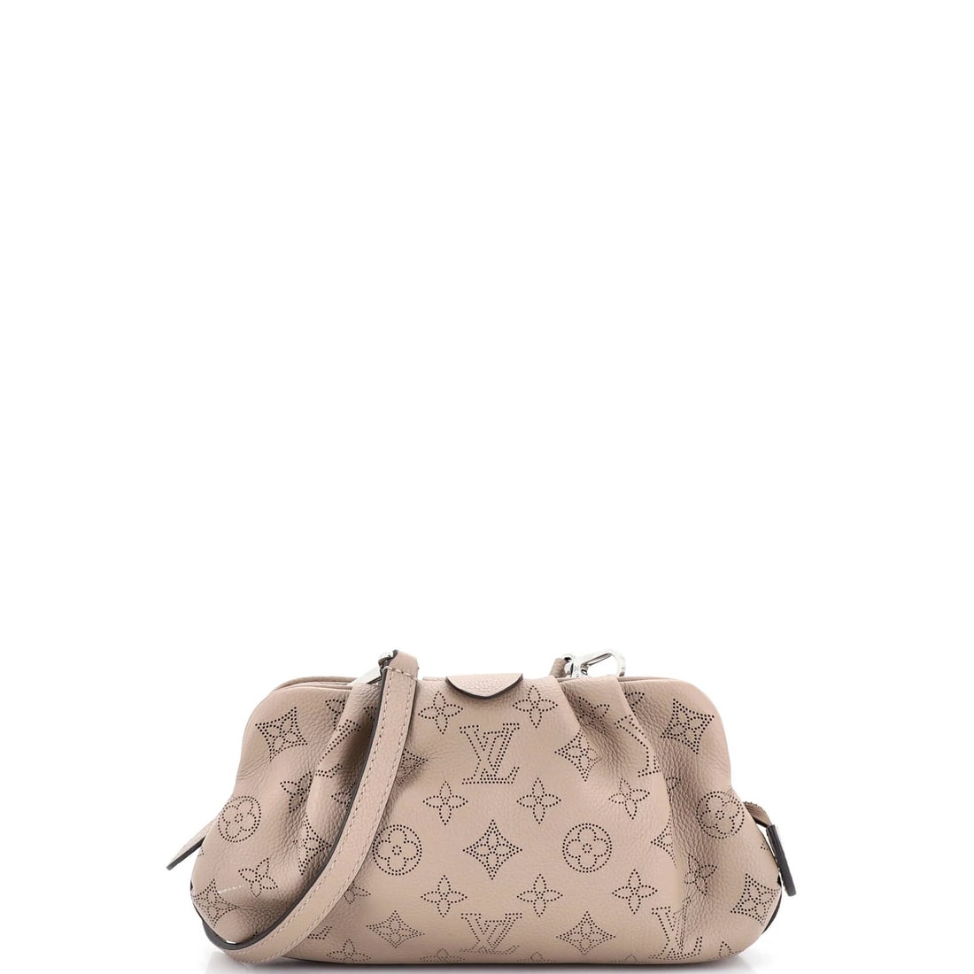 Mini Louis Vuitton Scala Pouch Bag Mahina Leather: Mini Louis Vuitton Scala Pouch Bag Mahina Leather Elevate your evening look with the iconic Mini Louis Vuitton Scala Pouch Bag, crafted from rich Mahina leather in neutral tones. This compact clutch b