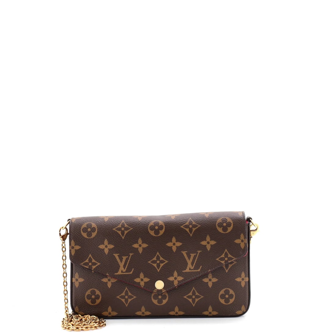 Canvas Louis Vuitton Felicie Pochette Monogram: Canvas Louis Vuitton Felicie Pochette Monogram Own the timeless elegance of Louis Vuitton's iconic Felicie Pochette Monogram, crafted from high-quality canvas with a rich brown exterior and vibrant re