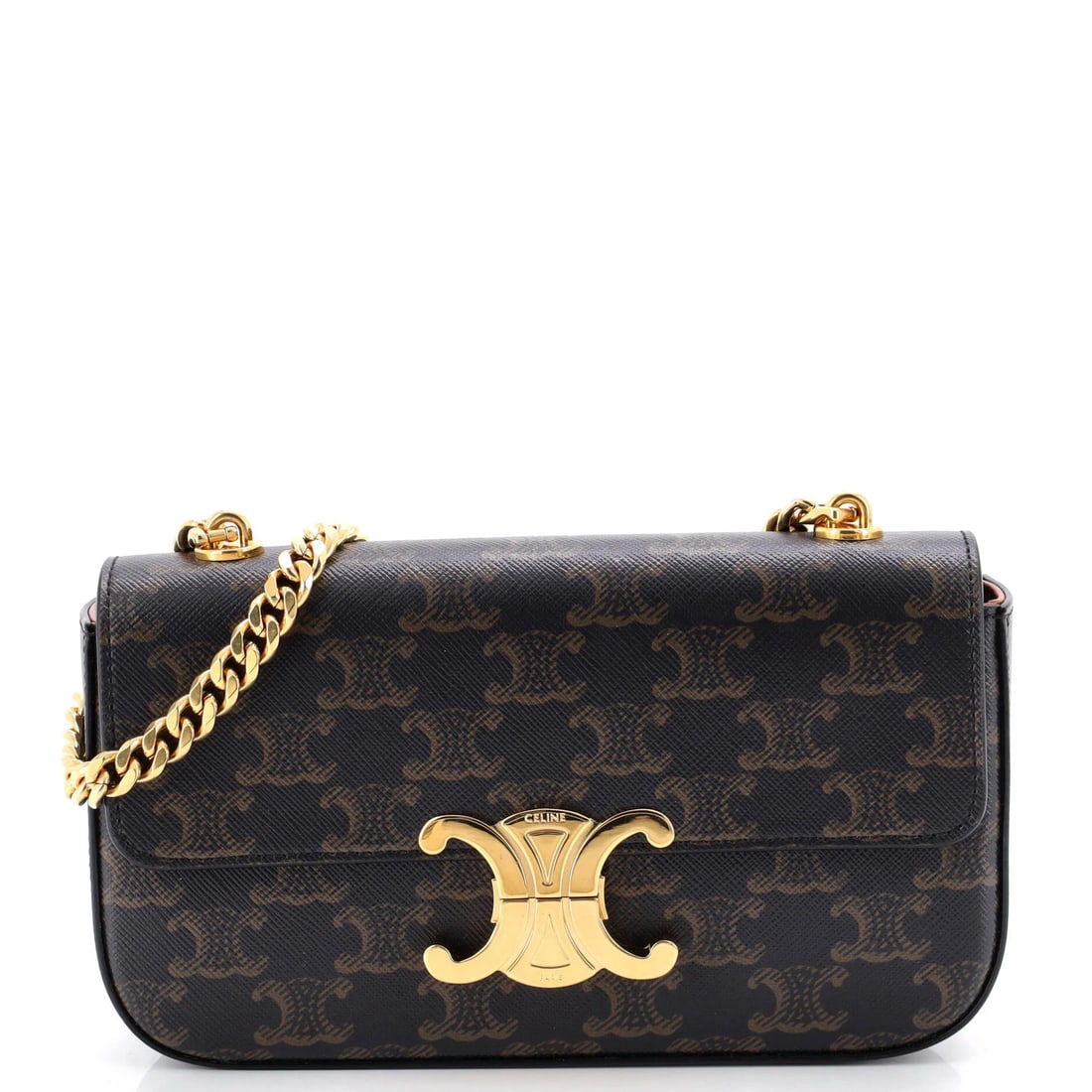 Celine Triomphe Coated Canvas Small Shoulder Bag: Celine Triomphe Coated Canvas Small Shoulder Bag The Celine Triomphe Coated Canvas Small Shoulder Bag is a timeless and sophisticated accessory, boasting a rich brown canvas exterior with gold hardwar