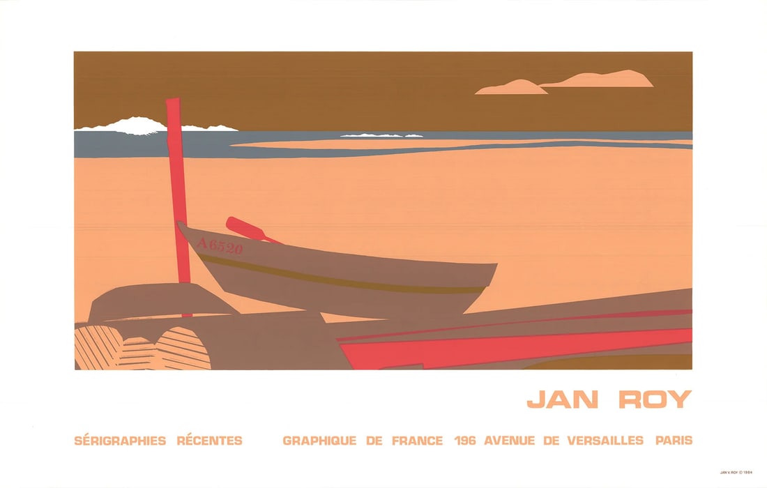 Contemporary JAN ROY Cape Cod coast 21" x 33" Serigraph 1984: Contemporary JAN ROY Cape Cod coast 21" x 33" Serigraph 1984 Experience the serene beauty of Jan Roy's abstract Cape Cod Coast serigraph, created in 1984. This stunning piece measures 21 x 33 inches a