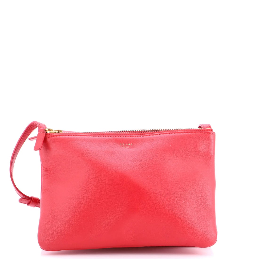 Celine Small Leather Crossbody Bag: Celine Small Leather Crossbody Bag Elevate your everyday style with the iconic Celine Small Leather Crossbody Bag, boasting sleek red leather exterior and spacious interior in gray fabric. The timeles