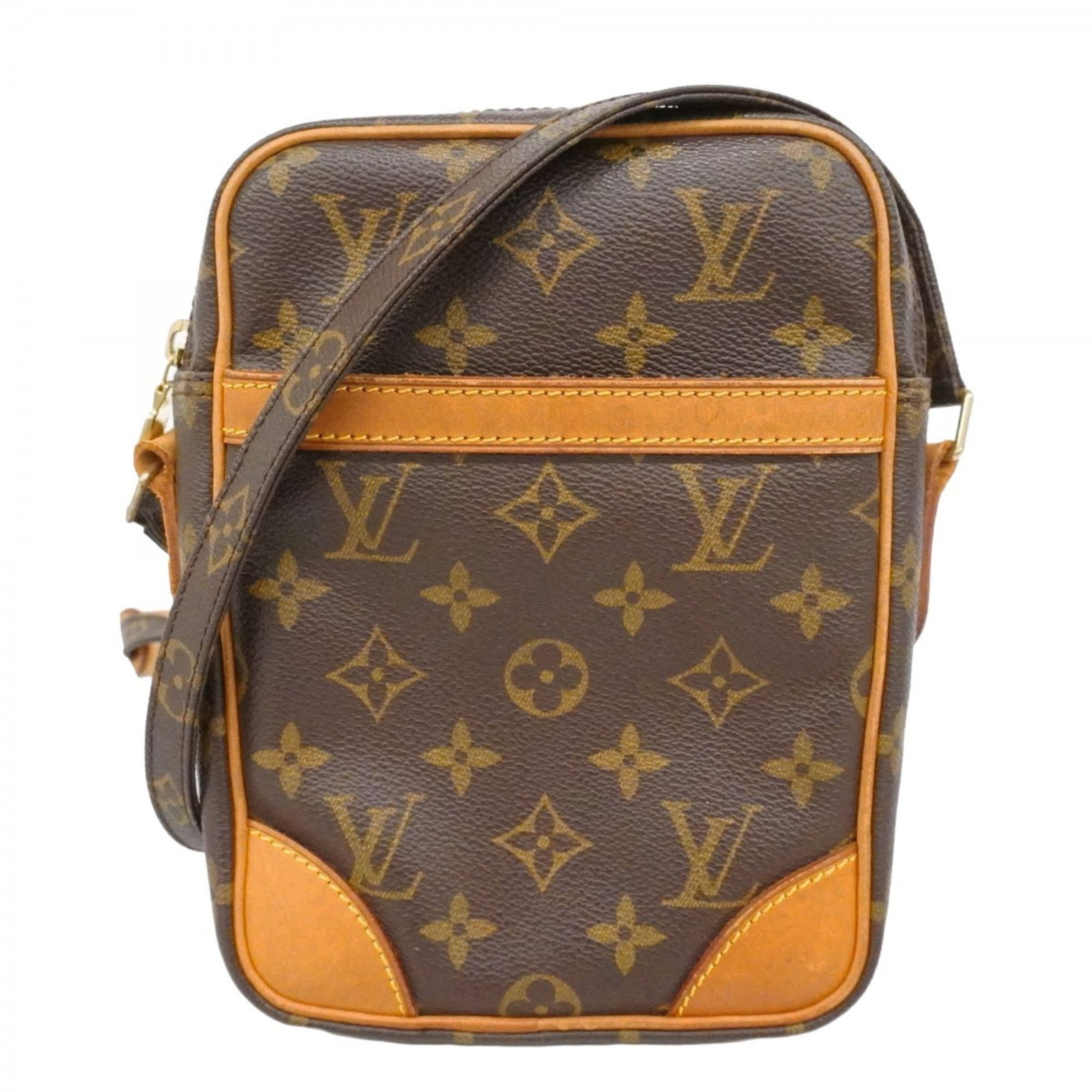Bag Louis Vuitton Shoulder: Bag Louis Vuitton Shoulder A pre-owned Louis Vuitton shoulder bag in rich brown leather, boasting the iconic monogram pattern and timeless design that exudes luxury. With its compact 21cm size and com