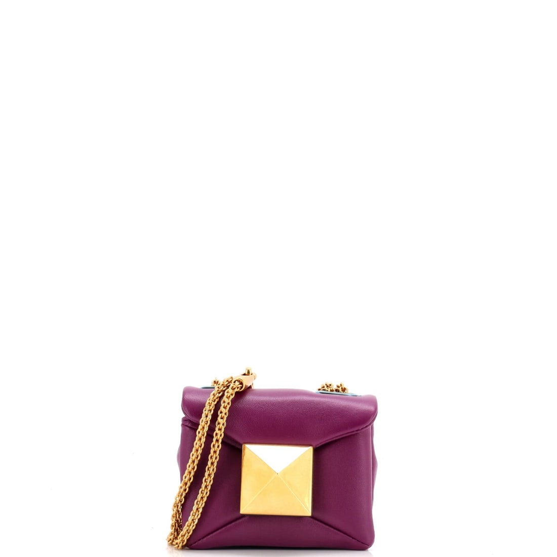Micro Valentino Garavani One Stud Chain Flap Bag Leather: Micro Valentino Garavani One Stud Chain Flap Bag Leather Elevate your style with the iconic Micro Valentino Garavani One Stud Chain Flap Bag, boasting sleek leather exterior in rich purple hue and ado