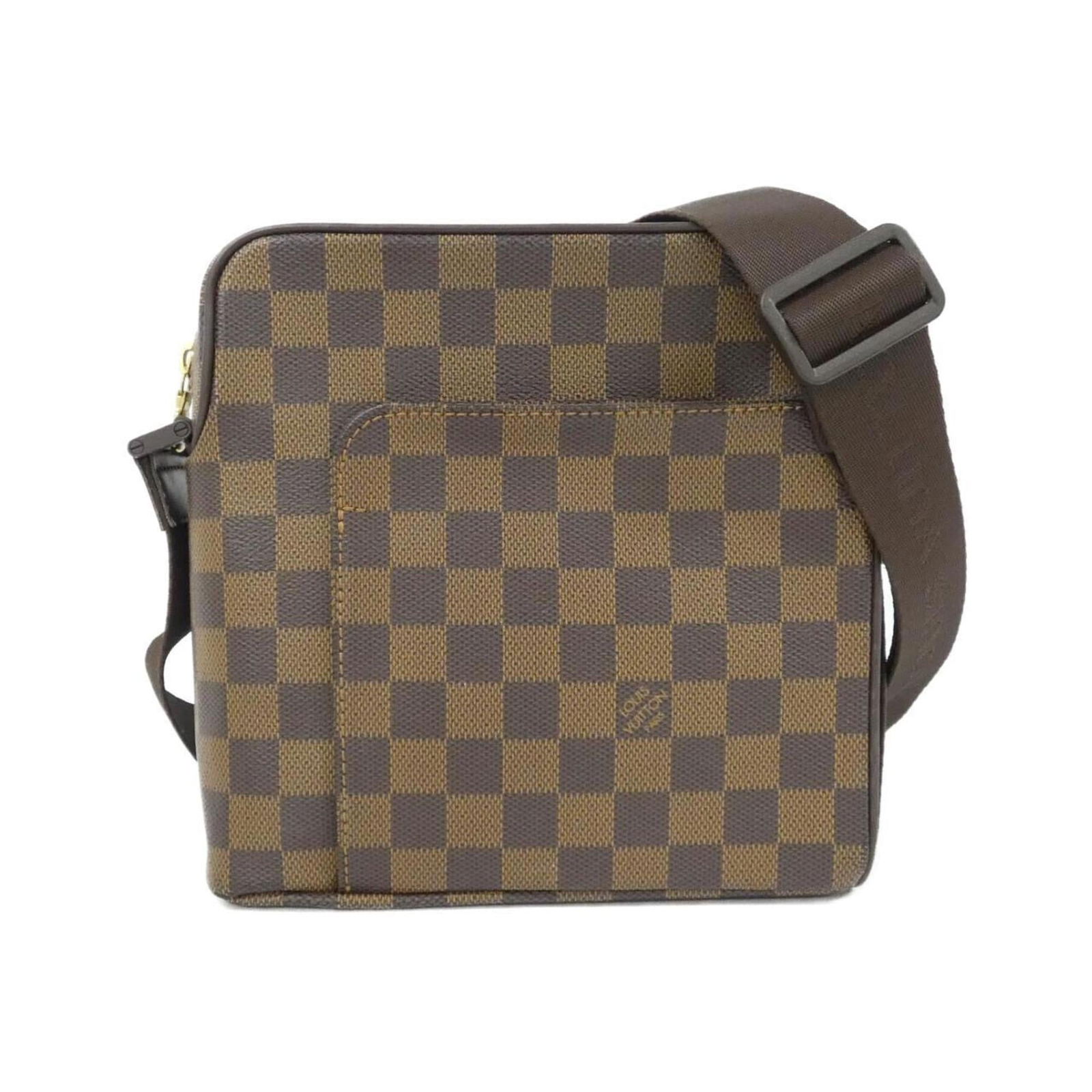 Louis Vuitton Coated Canvas Shoulder Bag: Louis Vuitton Coated Canvas Shoulder Bag A stylish and timeless classic, this Louis Vuitton Coated Canvas Shoulder Bag boasts the iconic Ebene monogram pattern in gold hardware, adding a touch of luxu