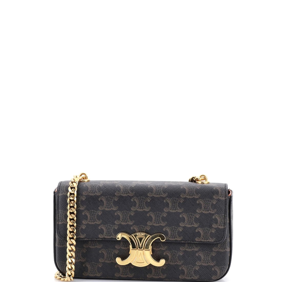 Celine Triomphe Coated Canvas Small Shoulder Bag: Celine Triomphe Coated Canvas Small Shoulder Bag The Celine Triomphe Coated Canvas Small Shoulder Bag is a timeless and sophisticated accessory, boasting a rich brown canvas exterior with gold hardwar