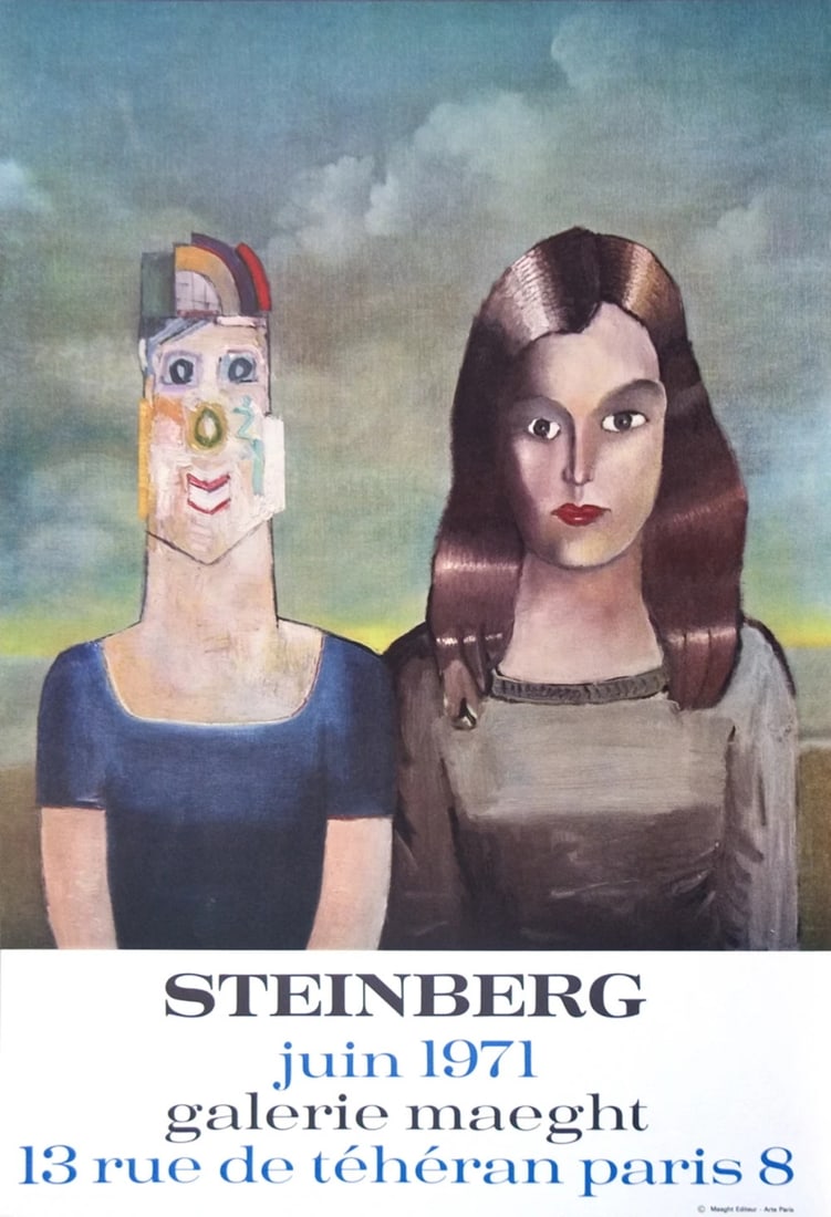 W SAUL STEINBERG Couple 28.75" x 19.75" Lithograph 1971 Contemporary Blue Brown: W SAUL STEINBERG Couple 28.75" x 19.75" Lithograph 1971 Contemporary Blue Brown Experience the iconic style of Saul Steinberg with this stunning 1971 lithograph, 'Couple', measuring 28.75" x 19.75". T