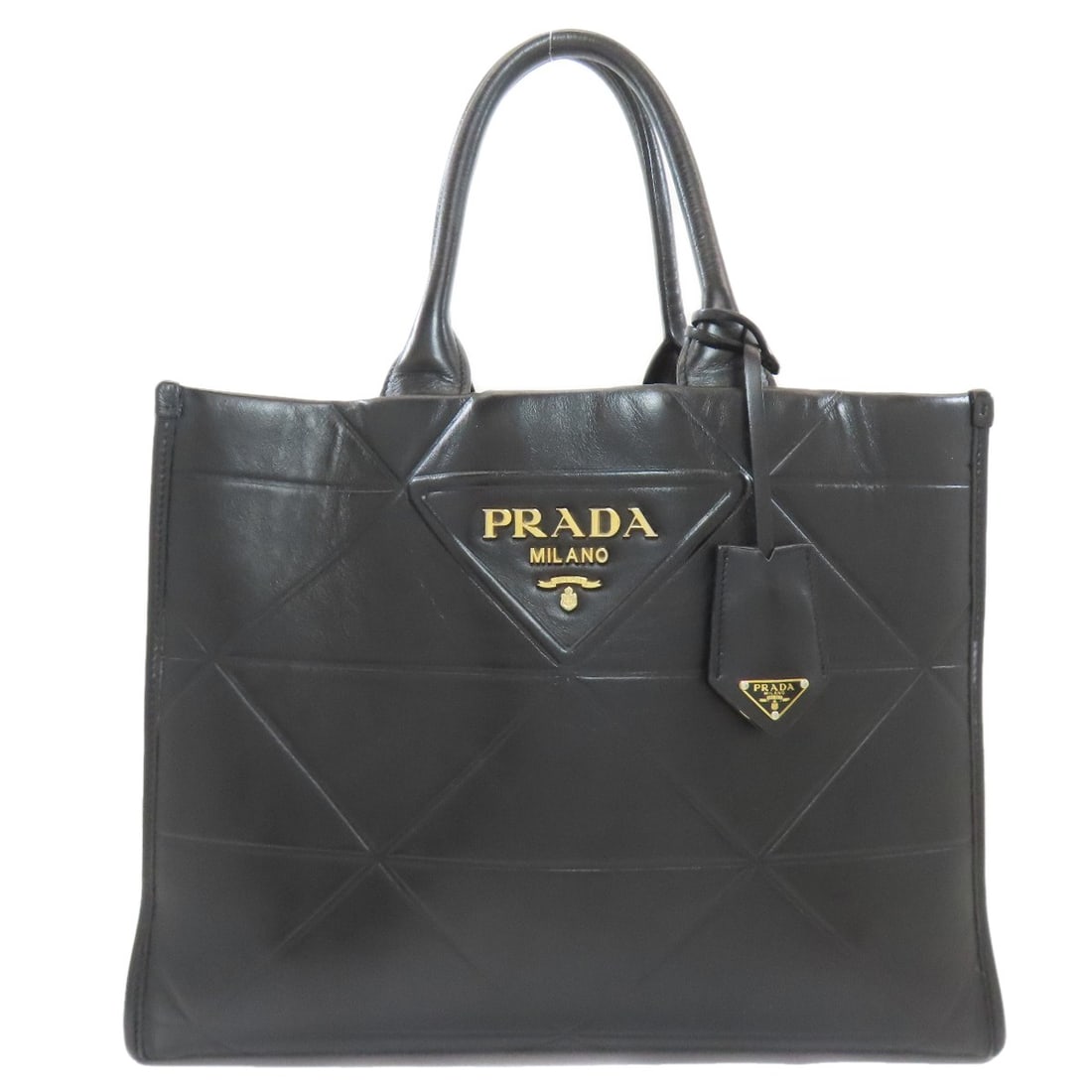 Calf PRADA Symbol Topstitch Handbag: Calf PRADA Symbol Topstitch Handbag A sleek and sophisticated black calf leather PRADA Symbol Topstitch Handbag, crafted with timeless Italian style and attention to detail. The iconic topstitching ad