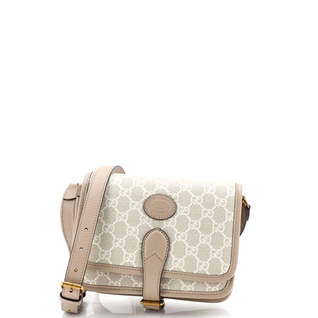 Gucci Mini Interlocking G Patch Messenger Bag in GG Coated Canvas: Gucci Mini Interlocking G Patch Messenger Bag in GG Coated Canvas Elevate your everyday style with the iconic Gucci Mini Interlocking G Patch Messenger Bag, crafted from durable GG Coated Canvas that
