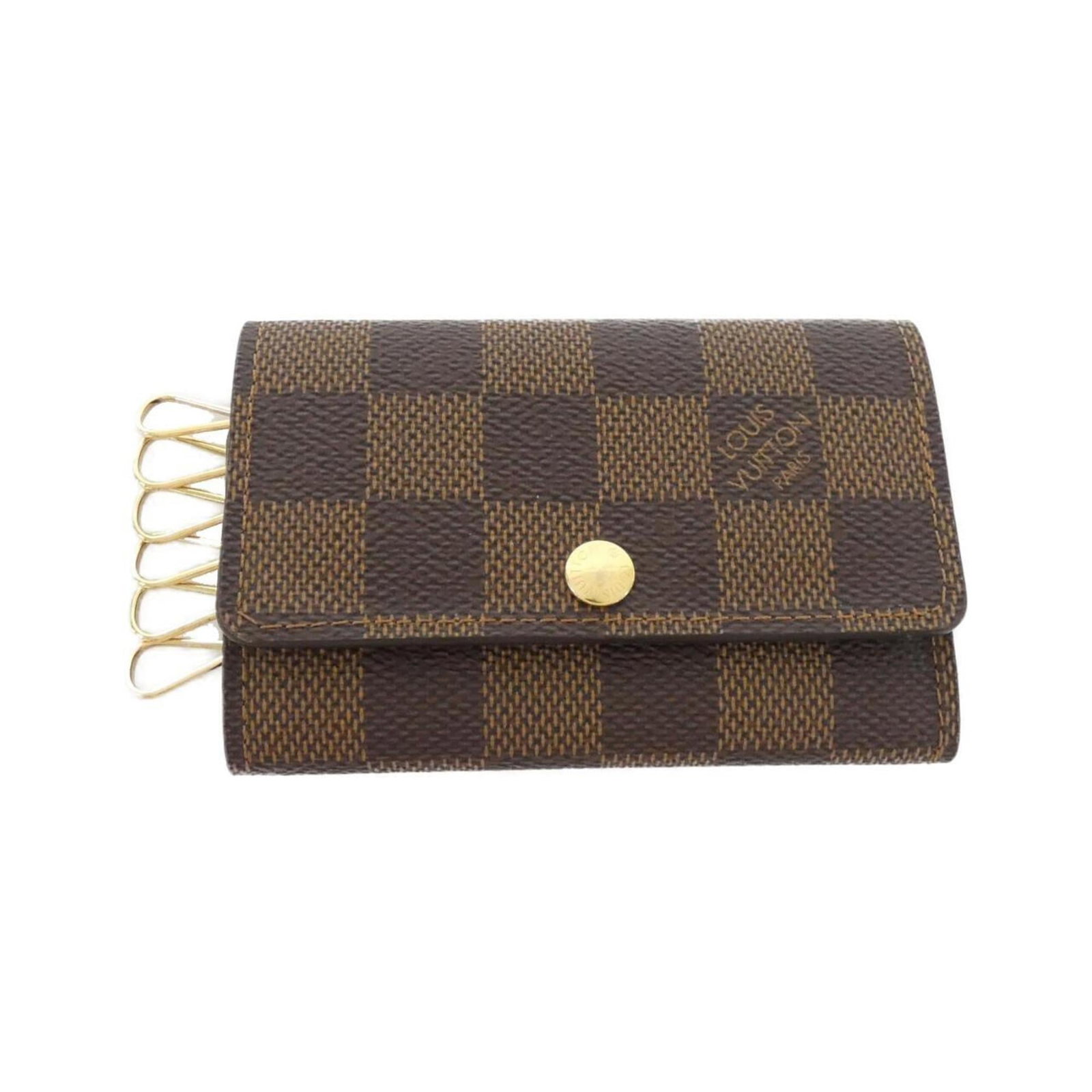 Louis Vuitton Coated Canvas Keycase: Louis Vuitton Coated Canvas Keycase Elevate your daily essentials with the iconic Louis Vuitton Coated Canvas Keycase, boasting the signature Damier canvas pattern and Ebene leather accents. In excell