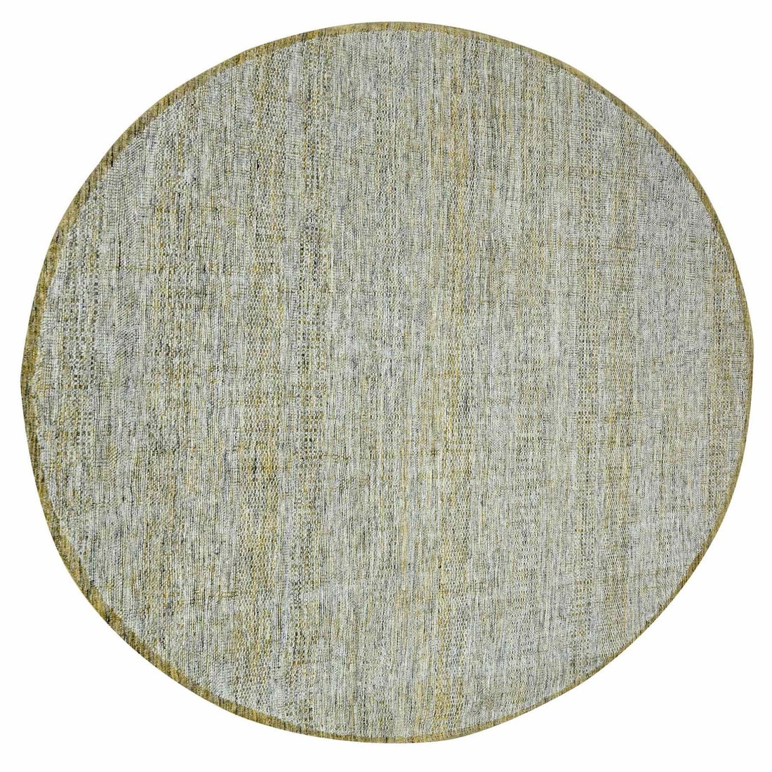 Round 11'10"x11'10" Yellow Hand Knotted Rug Wool Distressed Grass Design: Round 11'10"x11'10" Yellow Hand Knotted Rug Wool Distressed Grass Design Experience the warmth and elegance of India's rich cultural heritage with this stunning, hand-knotted wool rug. Measuring 11'10