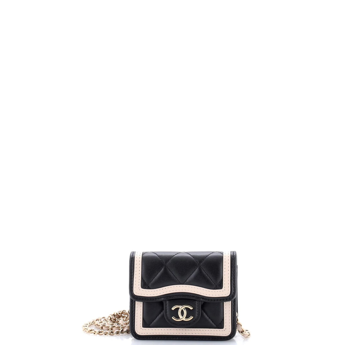Chanel CC Flap Clutch in Quilted Lambskin with Chain: Chanel CC Flap Clutch in Quilted Lambskin with Chain A timeless Chanel CC Flap Clutch in quilted lambskin leather, complete with chain strap and classic gold-tone hardware, adds an air of sophisticati
