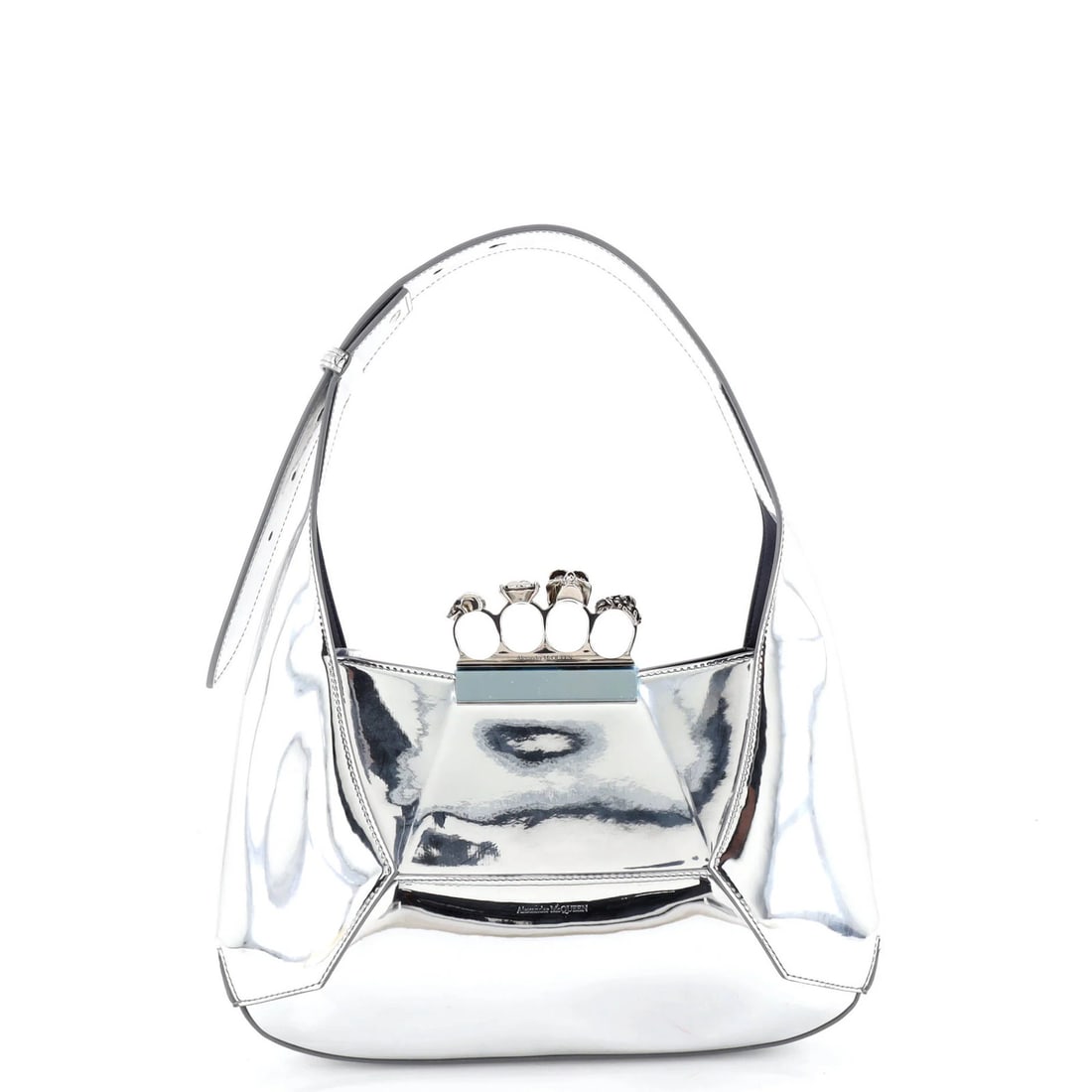 Alexander McQueen Small Jewelled Hobo Leather: Alexander McQueen Small Jewelled Hobo Leather Add a touch of edgy sophistication to your wardrobe with this stunning Alexander McQueen Small Jewelled Hobo Leather bag. Crafted from luxurious metallic