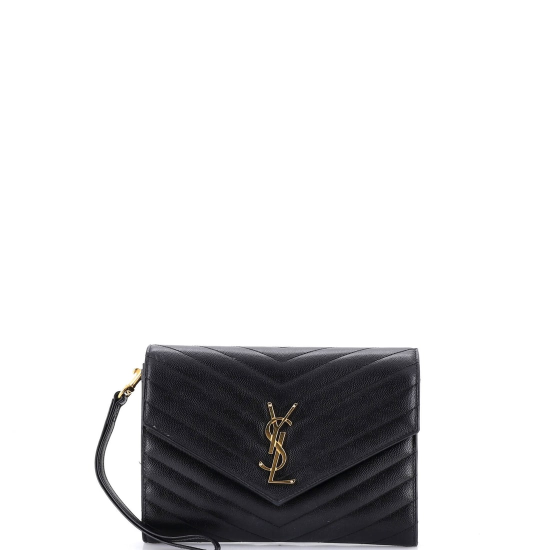 Saint Laurent Classic Monogram Wristlet Clutch in Matelasse Chevron: Saint Laurent Classic Monogram Wristlet Clutch in Matelasse Chevron The Saint Laurent Classic Monogram Wristlet Clutch in Matelasse Chevron is a timeless piece that exudes luxury and sophistication. T