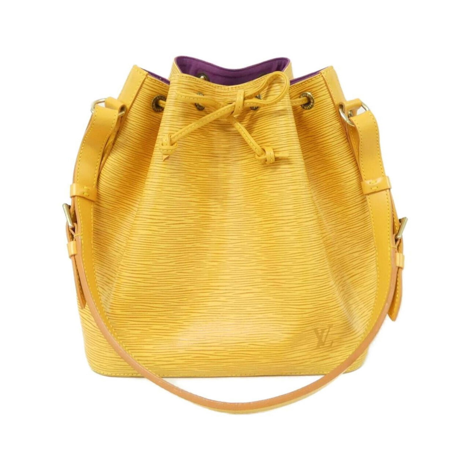 Louis Vuitton Leather Shoulder Bag: Louis Vuitton Leather Shoulder Bag A vibrant yellow Louis Vuitton leather shoulder bag, perfectly sized for a day out or evening event, boasts the iconic monogram pattern and premium quality construct