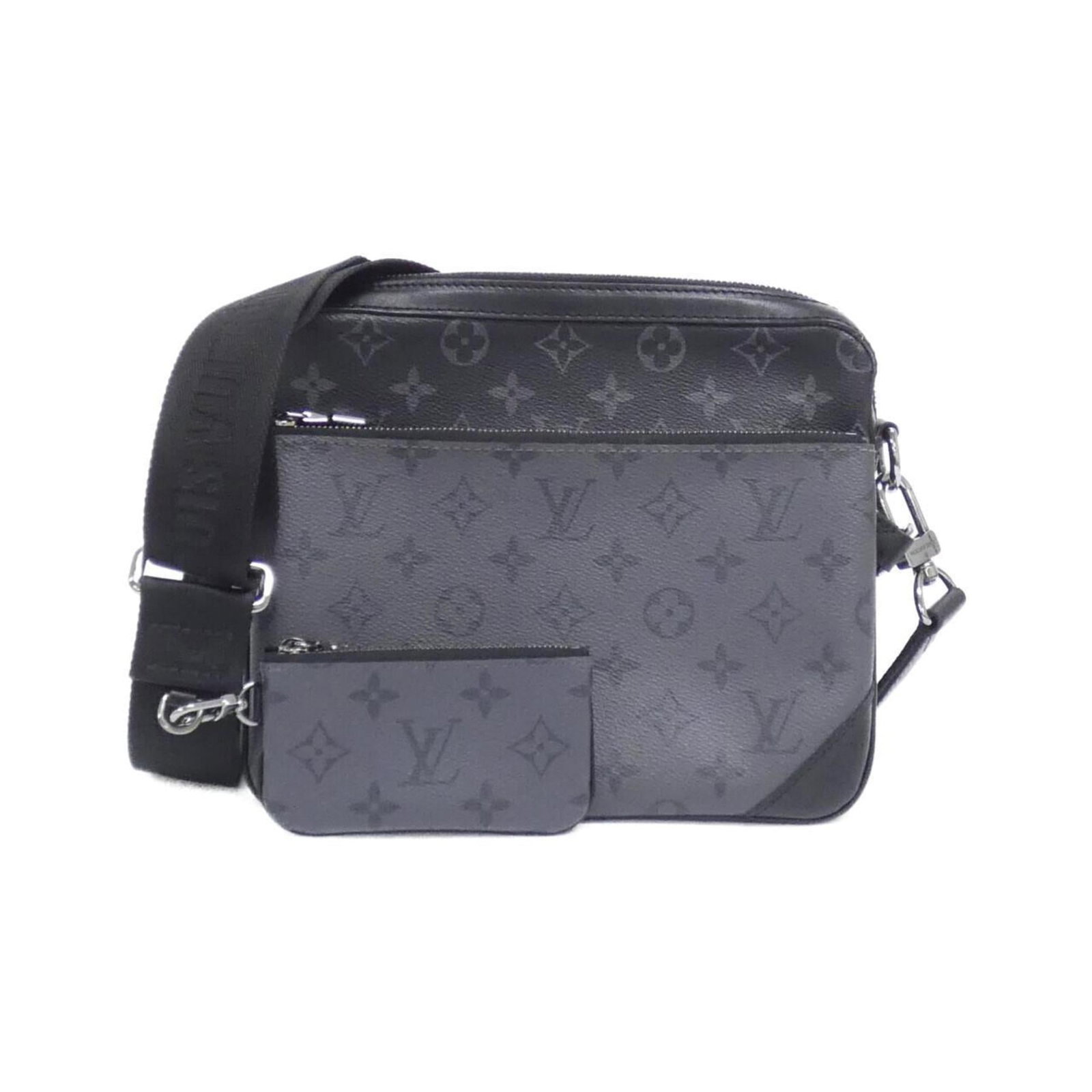 Louis Vuitton Monogram Eclipse Pouch Shoulder Bag: Louis Vuitton Monogram Eclipse Pouch Shoulder Bag Own the iconic style of Louis Vuitton with this sleek Monogram Eclipse Pouch Shoulder Bag, boasting the brand's signature black and gris monogram patt