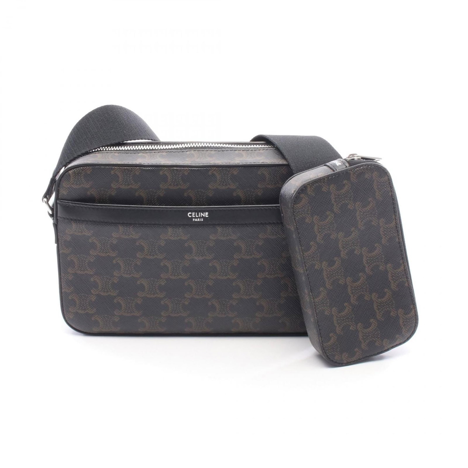 Leather - Celine Handbag - Pouch - Shoulder Bag Coated Canvas: Leather - Celine Handbag - Pouch - Shoulder Bag Coated Canvas A pre-owned Celine shoulder bag in coated canvas and leather, boasting a timeless design with clean lines and subtle details. The black co