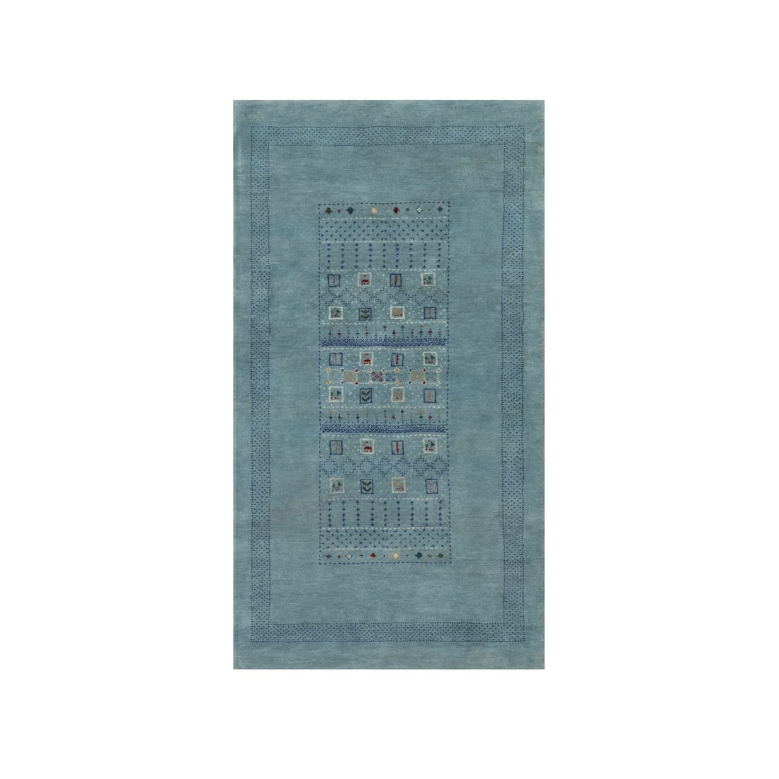 Rug 3'x5'4" Blue Modern Lori Buft Animal Figurines Pure Wool Hand Knotted: Rug 3'x5'4" Blue Modern Lori Buft Animal Figurines Pure Wool Hand Knotted Experience the beauty of Indian craftsmanship with this stunning 3'x5'4" blue modern rug, hand-knotted from pure wool and feat