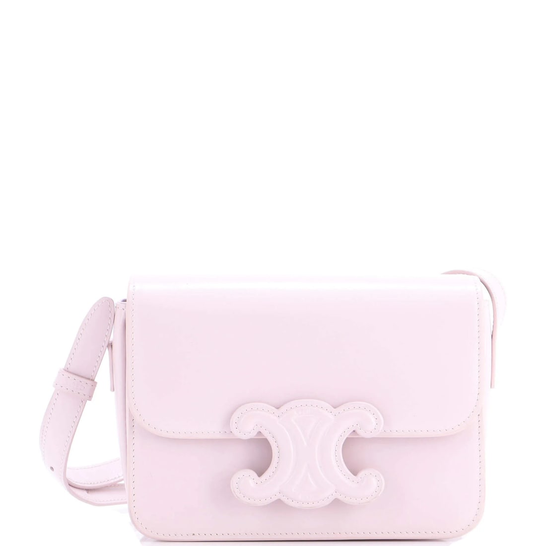 Teen Celine Triomphe Shoulder Bag Smooth Calfskin: Teen Celine Triomphe Shoulder Bag Smooth Calfskin The Celine Triomphe Shoulder Bag is a timeless and stylish accessory that exudes elegance with its smooth calfskin exterior in a vibrant pink hue. Wit