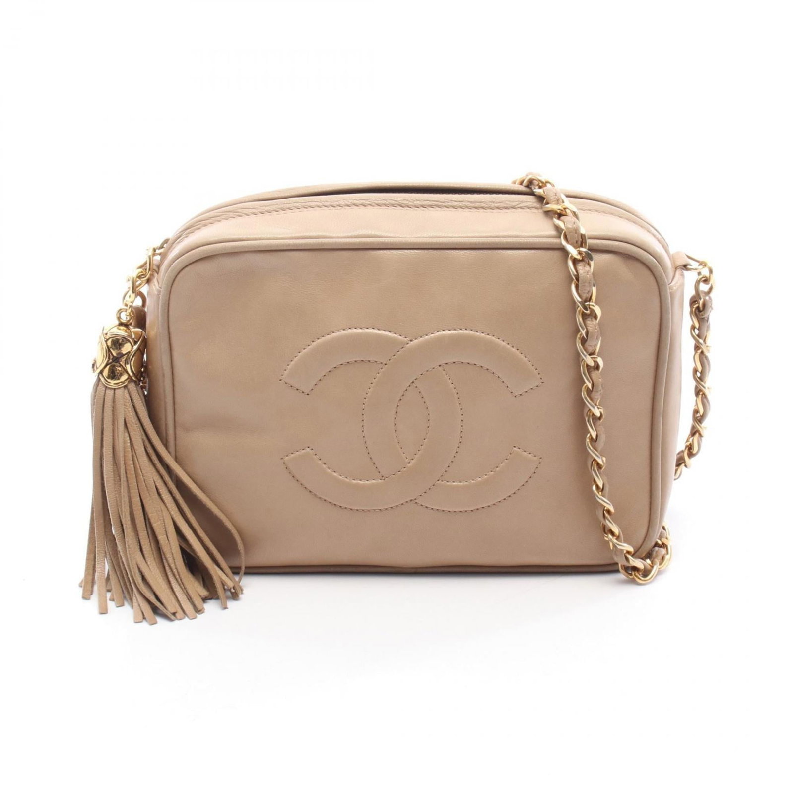 Chanel Leather Shoulder Bag: Chanel Leather Shoulder Bag A timeless piece of luxury, this Chanel leather shoulder bag boasts classic design and premium lambskin material in a beautiful beige hue. With its sleek gold hardware and
