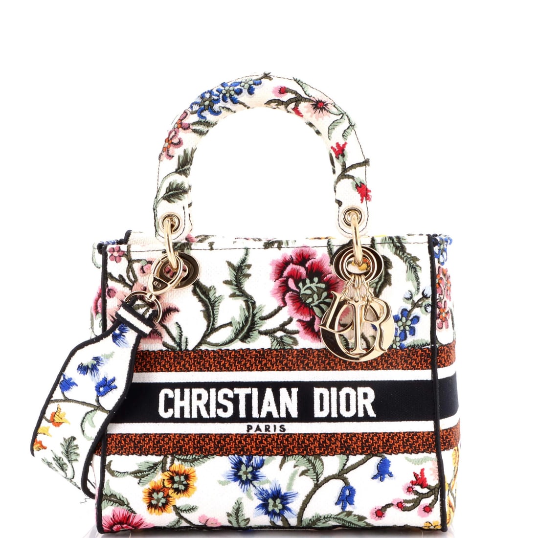Christian Dior Lady D-Lite Medium Canvas Embroidered Bag: Christian Dior Lady D-Lite Medium Canvas Embroidered Bag The Christian Dior Lady D-Lite Medium Canvas Embroidered Bag is a stunning, pre-owned accessory that exudes timeless elegance. With its crisp w