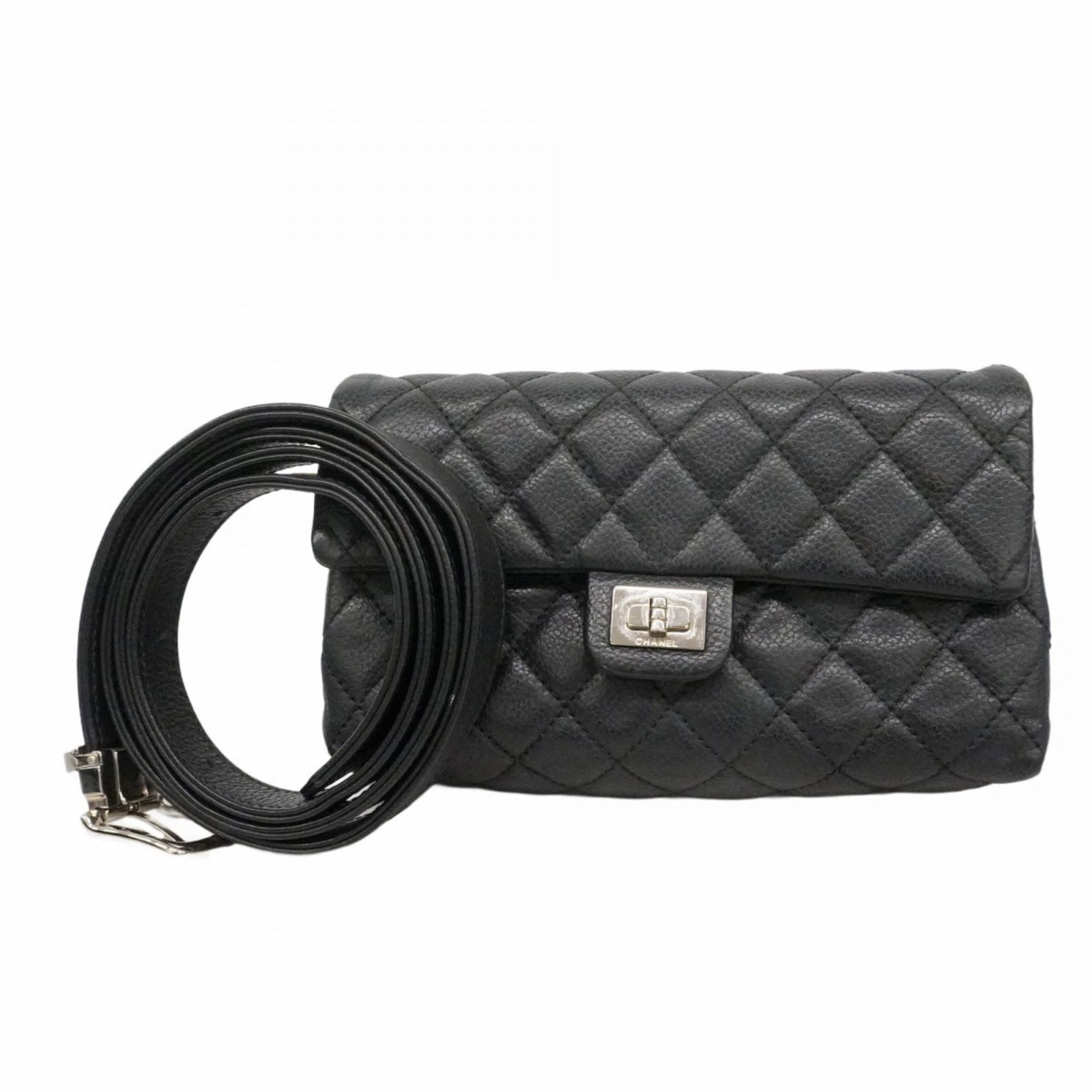 Chanel Fanny Pack in Grained Calfskin: Chanel Fanny Pack in Grained Calfskin A sleek and timeless Chanel fanny pack in black grained calfskin, adding an effortless touch of sophistication to any outfit. Its classic design and premium mater