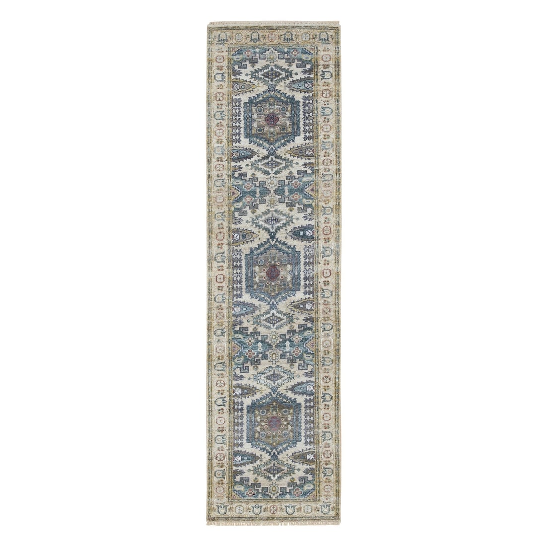 Rug 2'6"x9'10" Ivory Hand Knotted Extra Soft Wool Runner Oriental: Rug 2'6"x9'10" Ivory Hand Knotted Extra Soft Wool Runner Oriental Experience the timeless elegance of India's rich cultural heritage with this exquisite hand-knotted wool runner, expertly crafted in i