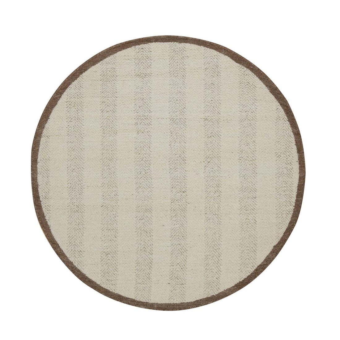 Rug 5'1"x5'1" Ivory Hand Knotted Modern Design Textured Pure Wool Round: Rug 5'1"x5'1" Ivory Hand Knotted Modern Design Textured Pure Wool Round Experience the timeless elegance of India's rich textile heritage with this exquisite ivory wool rug, hand-knotted in traditiona
