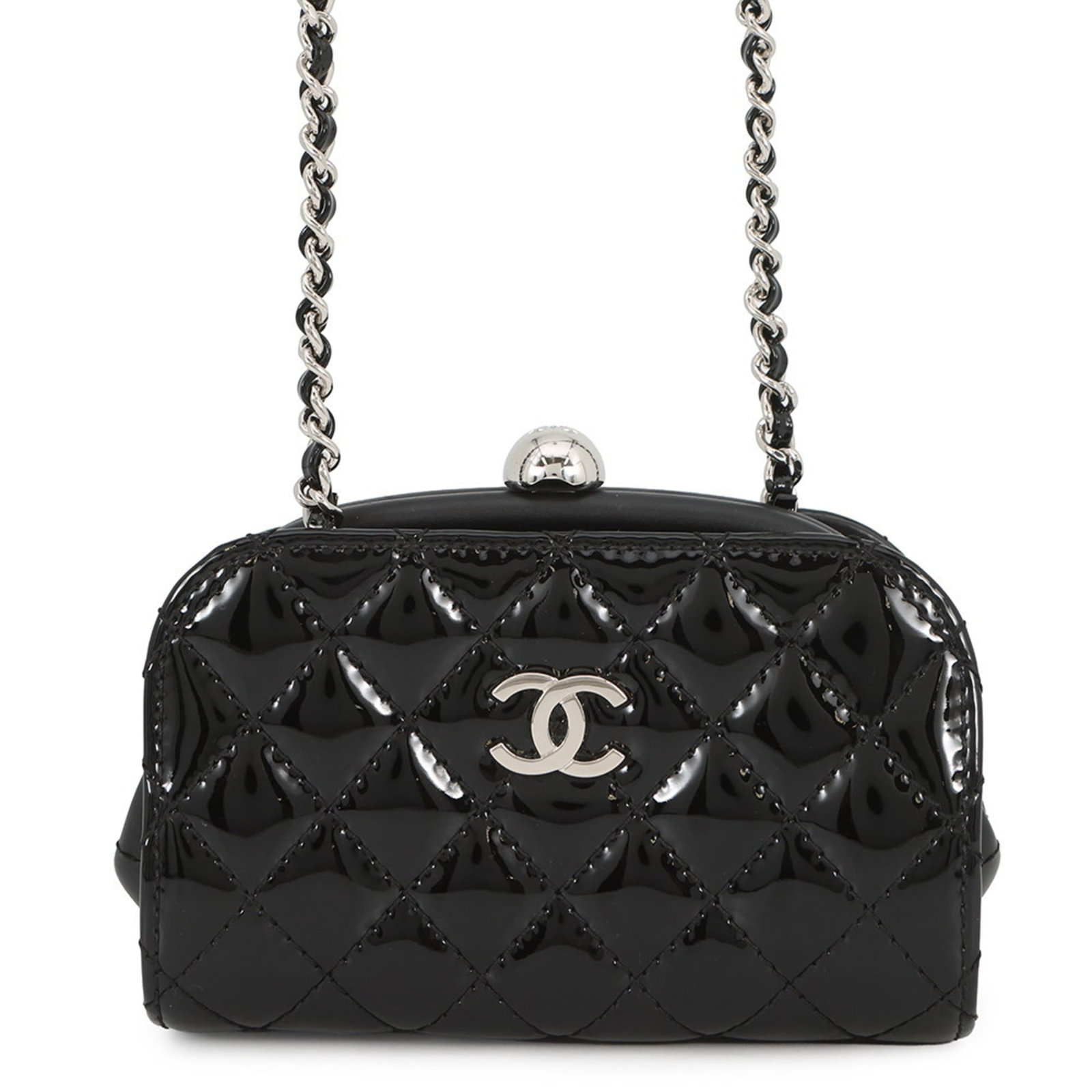 Chanel Pochette Patent Leather Shoulder Bag: Chanel Pochette Patent Leather Shoulder Bag Elevate your everyday style with the iconic Chanel Pochette Patent Leather Shoulder Bag, boasting sleek patent leather and silver hardware for a sophisticat