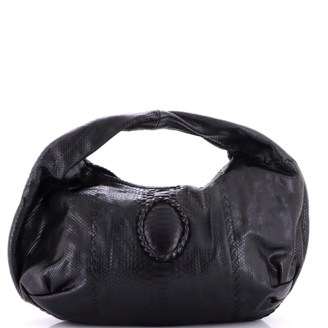Large Bottega Veneta Belly Hobo Python: Large Bottega Veneta Belly Hobo Python Experience the epitome of luxury with this stunning Bottega Veneta Large Belly Hobo Python, boasting sleek black python exterior and rich brown microfiber interi