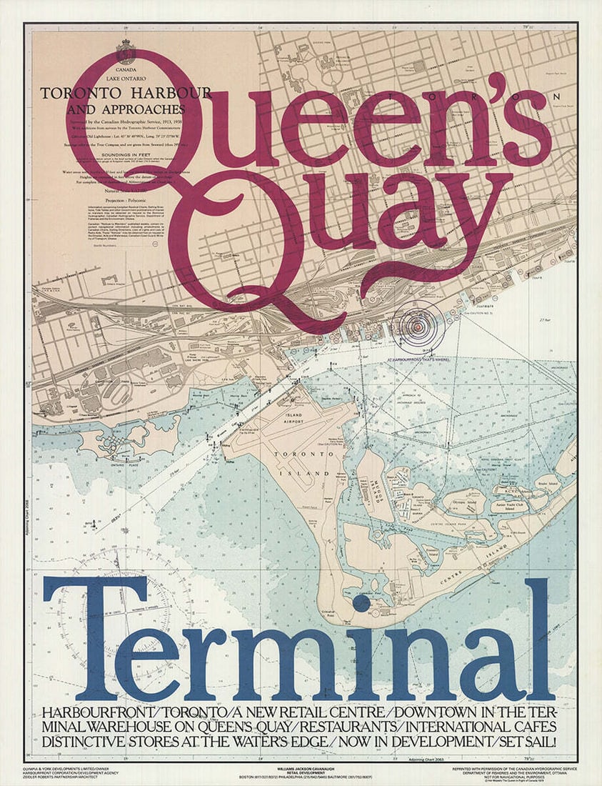1979 ZEIDLER ROBERTS Queen's Quay Terminal 25.75" x 19.75" Offset Lithograph: 1979 ZEIDLER ROBERTS Queen's Quay Terminal 25.75" x 19.75" Offset Lithograph Experience the iconic Queen's Quay Terminal, a masterpiece of 1979 lithography by Zeidler Roberts, captured in stunning det