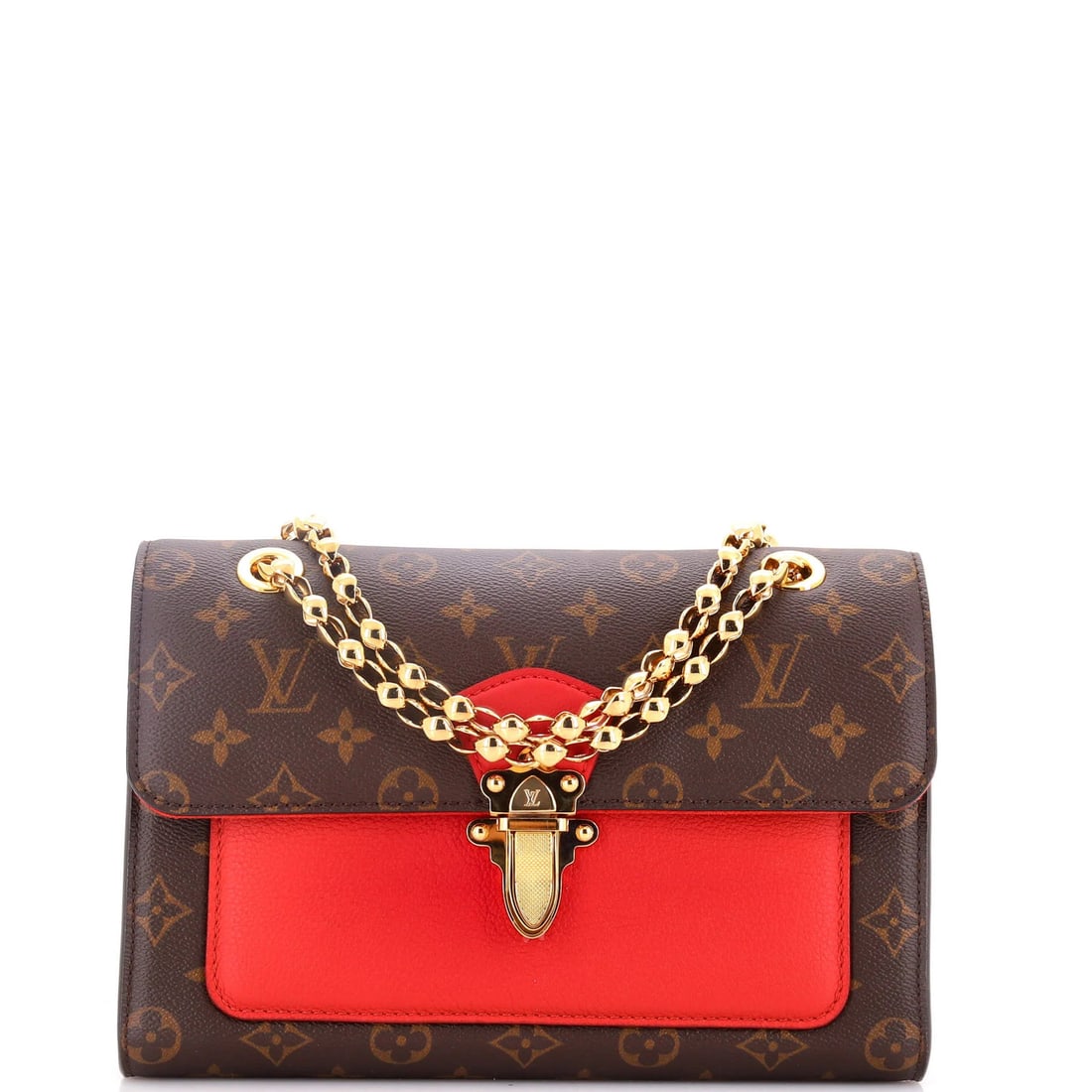 Louis Vuitton Victoire Monogram Canvas & Leather Handbag: Louis Vuitton Victoire Monogram Canvas & Leather Handbag Own the iconic style of Louis Vuitton with the Victoire Monogram Canvas & Leather Handbag, boasting a striking red exterior adorned with the si