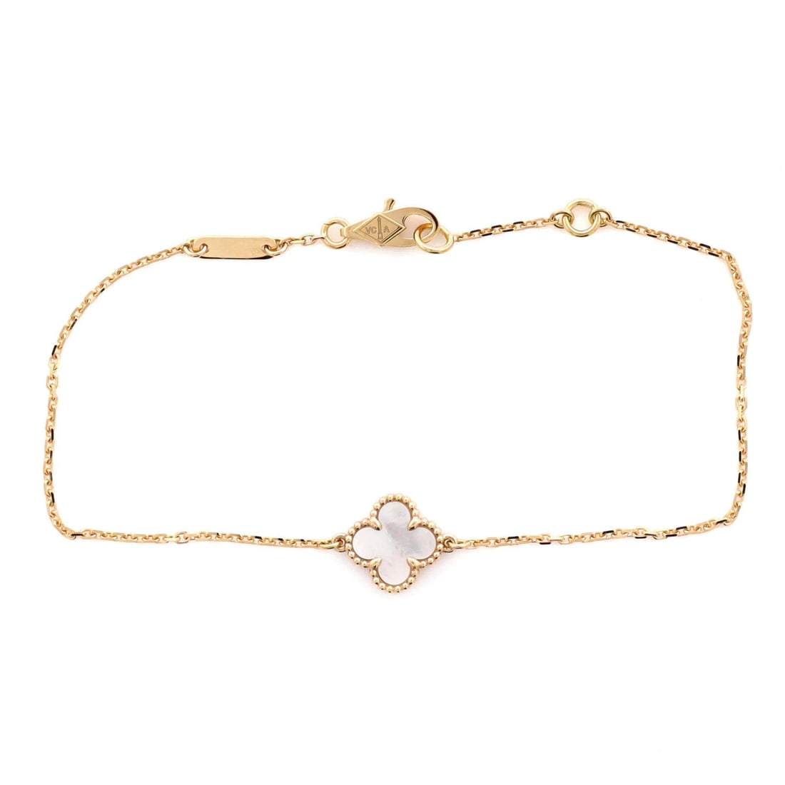 Van Cleef & Arpels Sweet Alhambra 18K Yellow Gold Mother of Pearl Bracelet: Van Cleef & Arpels Sweet Alhambra 18K Yellow Gold Mother of Pearl Bracelet The Van Cleef & Arpels Sweet Alhambra 18K Yellow Gold Mother of Pearl Bracelet is a stunning piece that combines the elegance