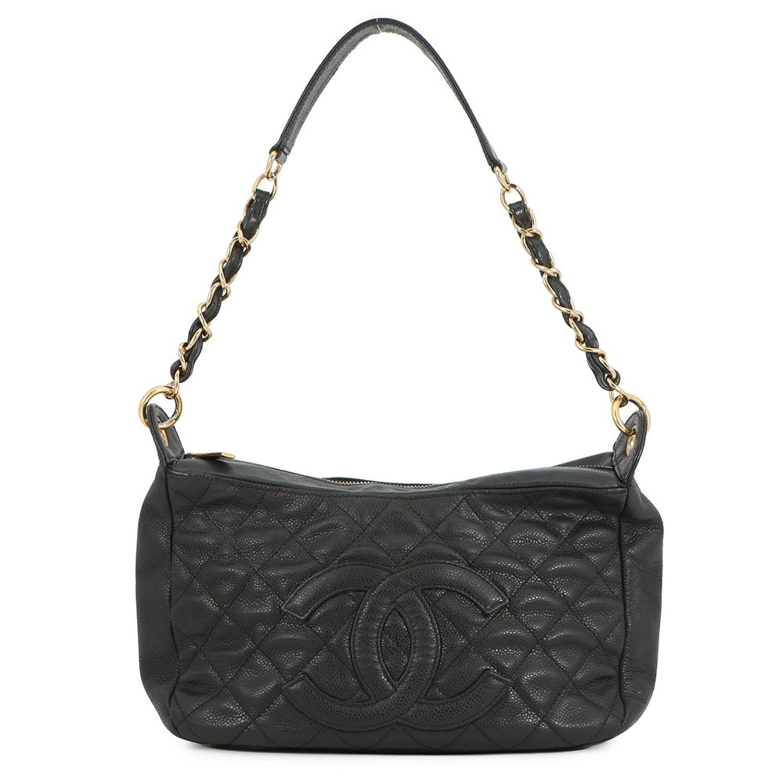 Chanel Shoulder Bag in Grained Calfskin: Chanel Shoulder Bag in Grained Calfskin A sleek and sophisticated Chanel shoulder bag, crafted from high-quality grained calfskin in classic black, adds a touch of timeless elegance to any outfit. The