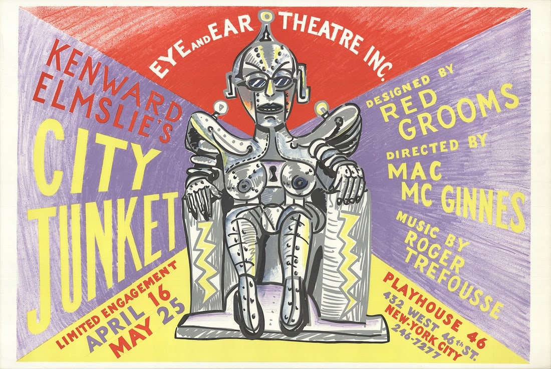 Yellow RED GROOMS City Junket 25.5" x 38" Serigraph 1980 Pop Art Gray Purple: Yellow RED GROOMS City Junket 25.5" x 38" Serigraph 1980 Pop Art Gray Purple Experience the vibrant pop art style of Red Grooms with his iconic 1980 piece, City Junket, a striking serigraph that measu