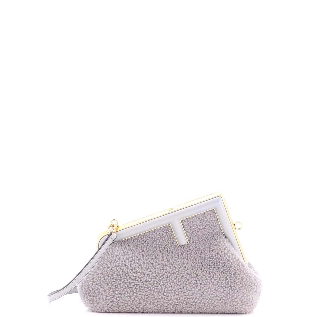 Fendi Small Shearling Bag: Fendi Small Shearling Bag Elevate your style with the iconic Fendi Small Shearling Bag, boasting a sleek gray exterior and luxurious shearling material that exudes sophistication. This compact