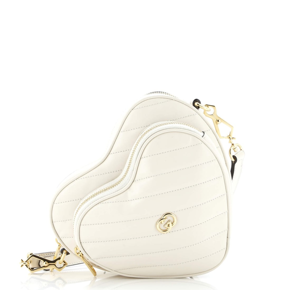 Gucci Interlocking G Heart Mini Quilted Leather Shoulder Bag: Gucci Interlocking G Heart Mini Quilted Leather Shoulder Bag Elevate your everyday style with the iconic Gucci Interlocking G Heart Mini Quilted Leather Shoulder Bag, boasting sleek neutral tones and