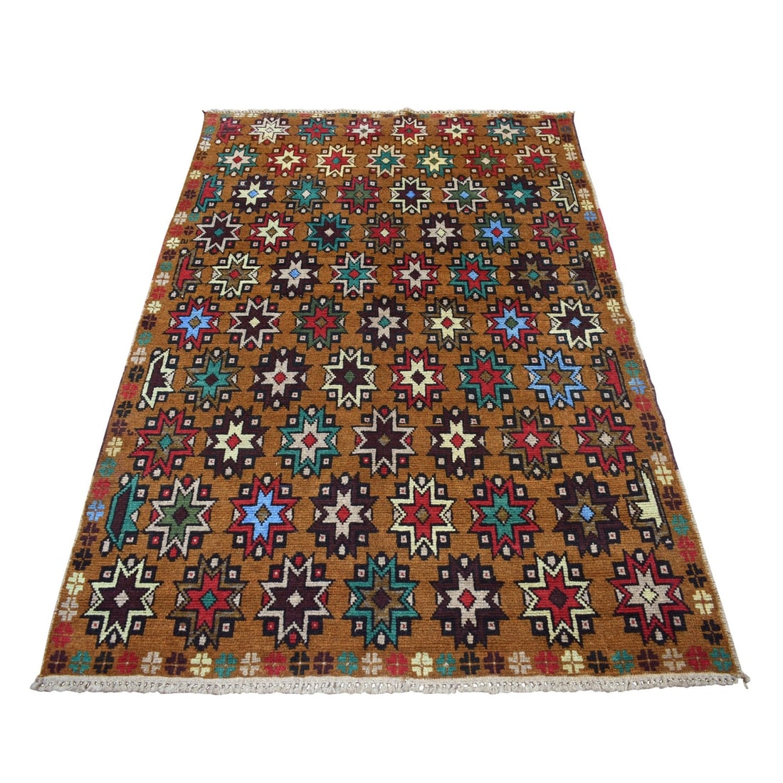 Rug 4'1"x6'1" Hand Made Tribal Design Pure Wool Colorful Afghan Village: Rug 4'1"x6'1" Hand Made Tribal Design Pure Wool Colorful Afghan Village Experience the rich cultural heritage of Afghanistan with this stunning, hand-knotted pure wool rug from the vibrant Afghan vill