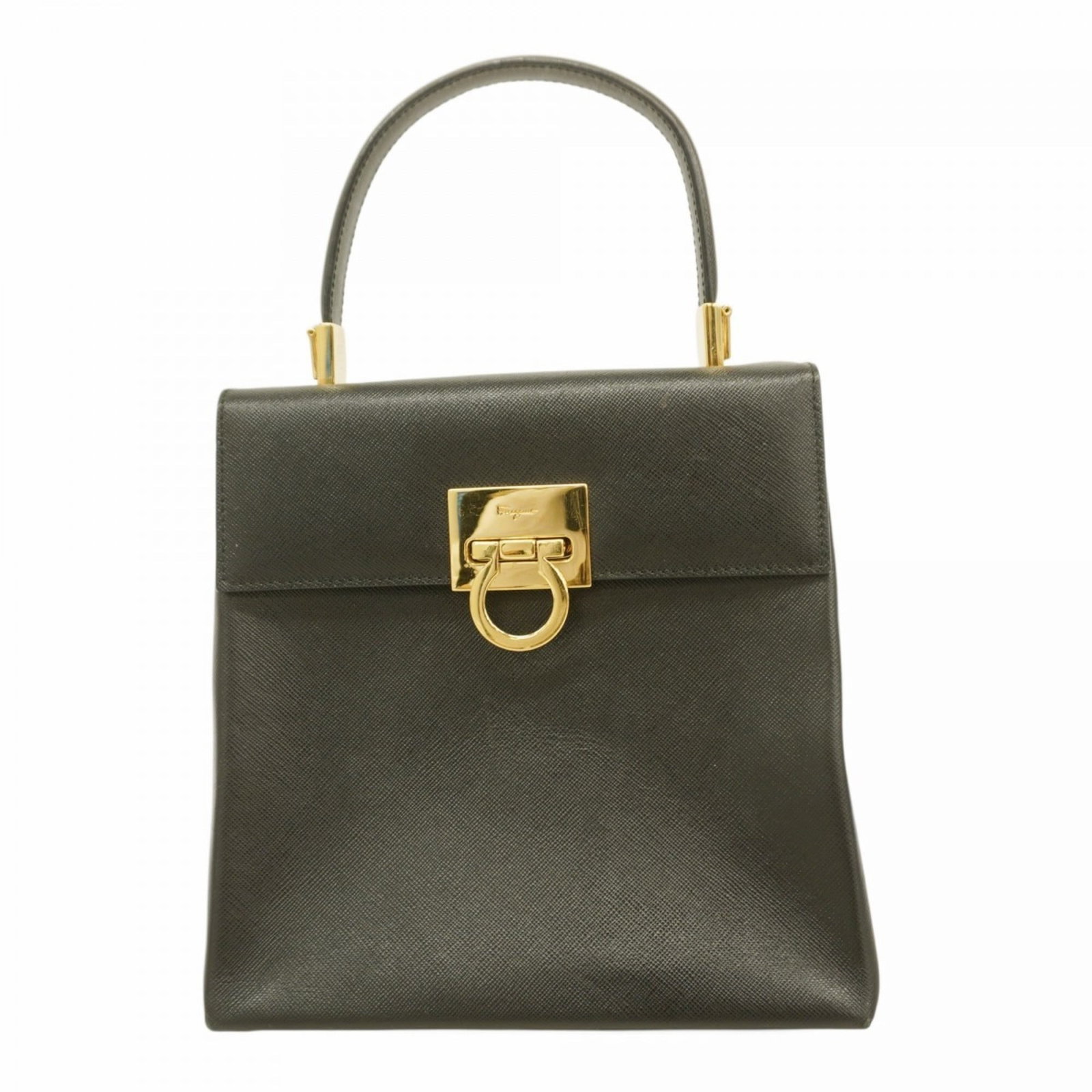 Salvatore Ferragamo Leather Handbag: Salvatore Ferragamo Leather Handbag A sleek and sophisticated Salvatore Ferragamo leather handbag in classic black, adorned with elegant gold hardware, adds a touch of timeless elegance to any outfit.