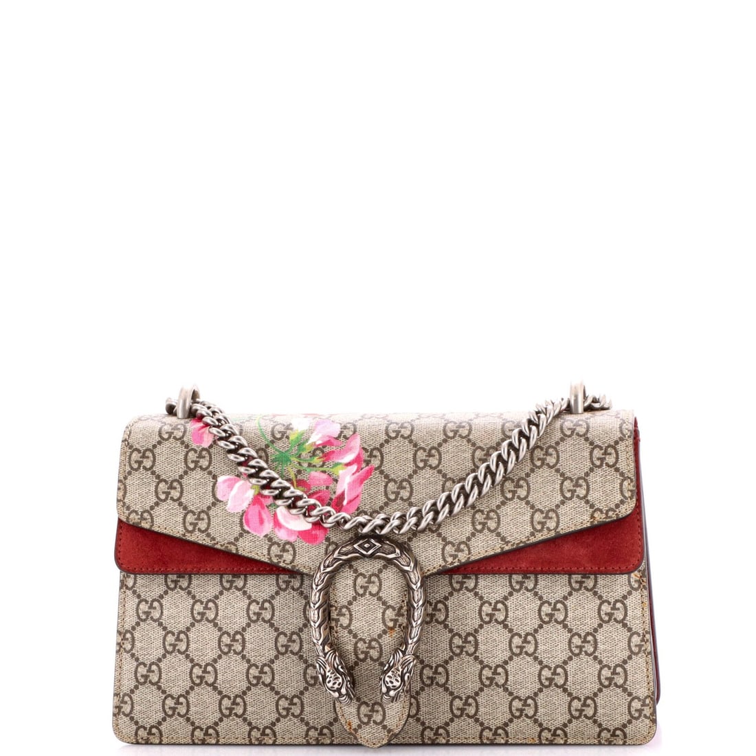 Gucci Dionysus Small Blooms Print GG Coated Canvas Bag: Gucci Dionysus Small Blooms Print GG Coated Canvas Bag Elevate your everyday style with the iconic Gucci Dionysus Small Blooms Print GG Coated Canvas Bag, boasting a chic brown canvas exterior and sle