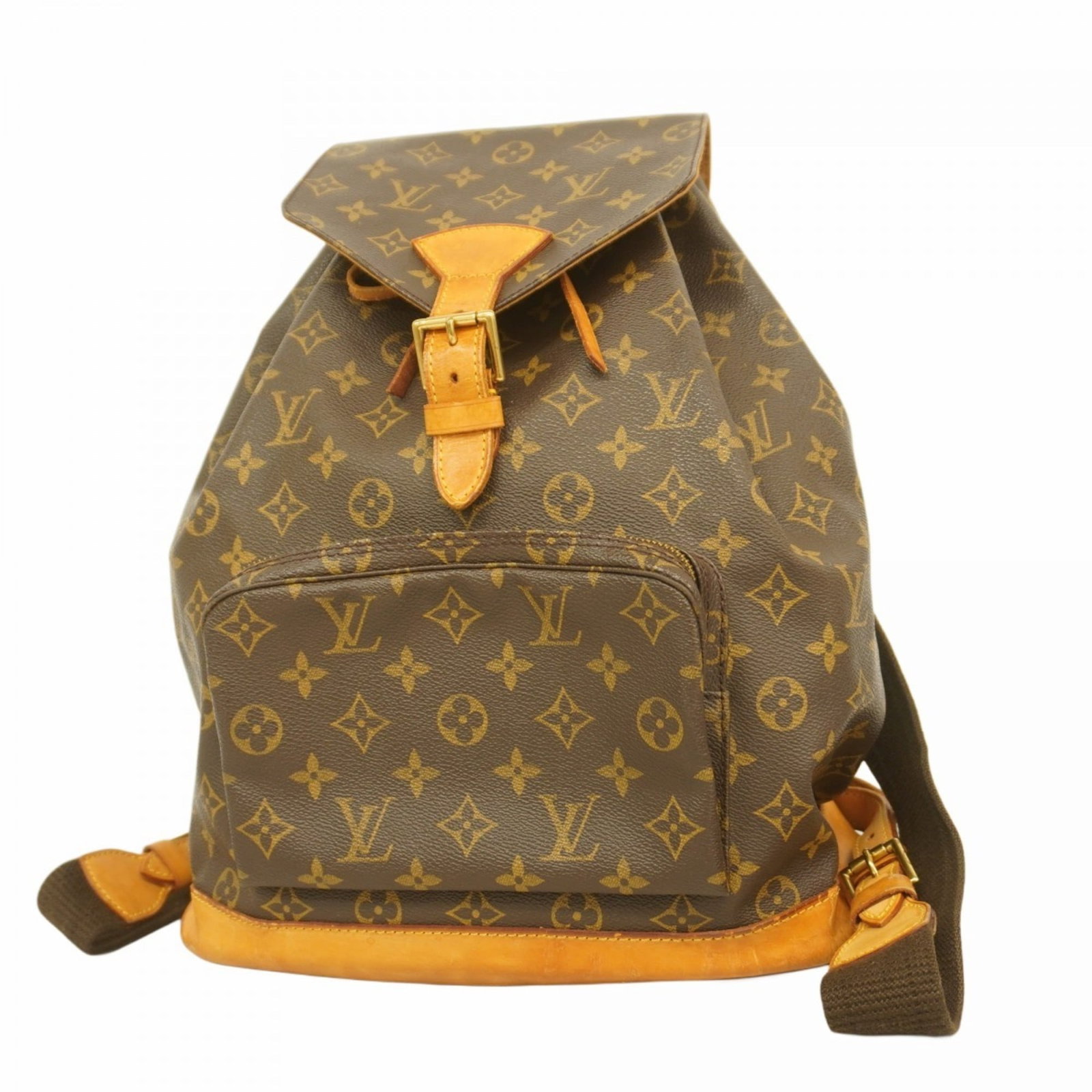 Backpack Louis Vuitton: Backpack Louis Vuitton A pre-owned Louis Vuitton backpack in rich brown leather, boasting the iconic monogram pattern and timeless design that exudes luxury and sophistication. With its spacious inter