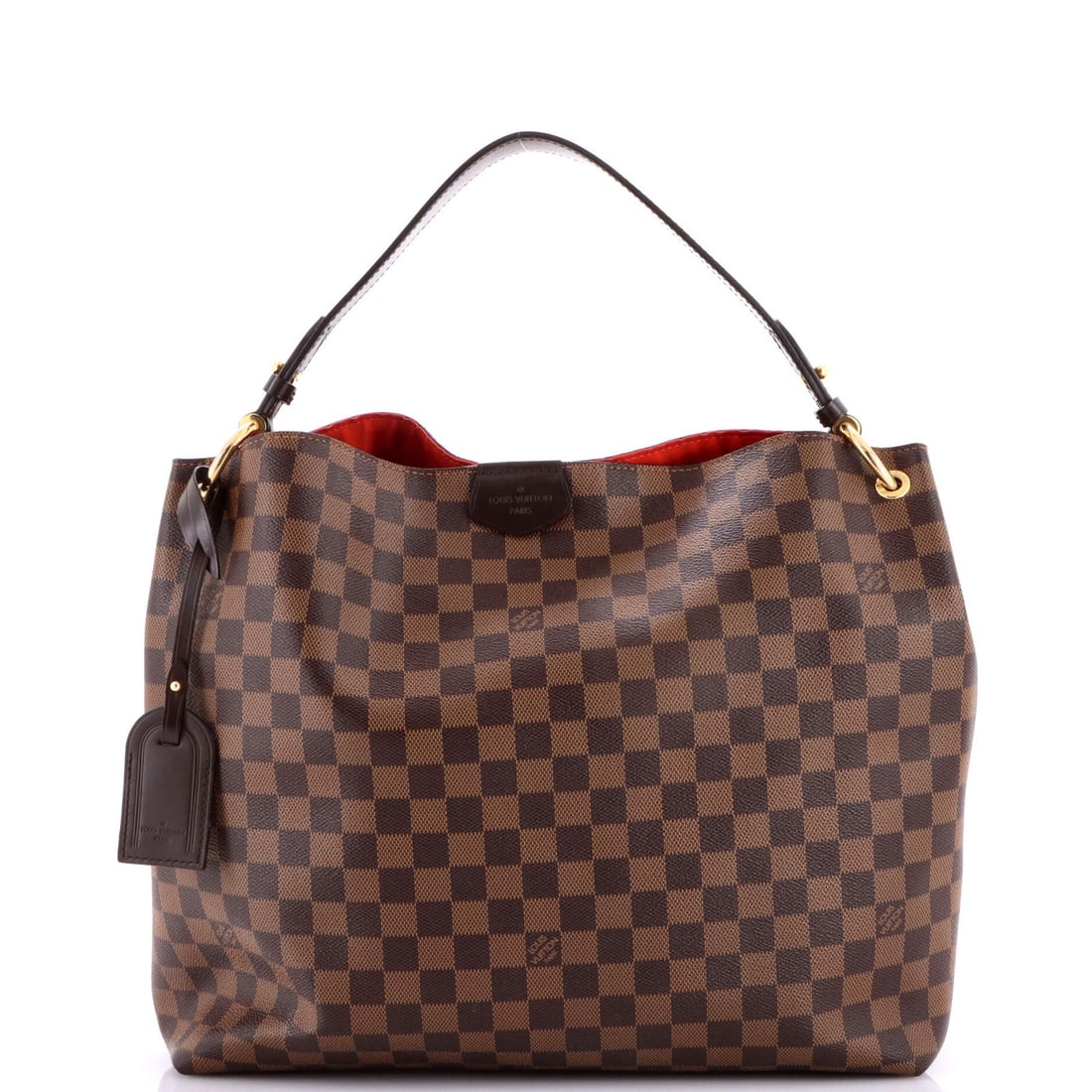 Louis Vuitton Damier MM Handbag: Louis Vuitton Damier MM Handbag A timeless piece from the iconic Louis Vuitton Damier MM collection, this brown canvas-coated handbag boasts classic hobos style and a spacious interior with a vibrant