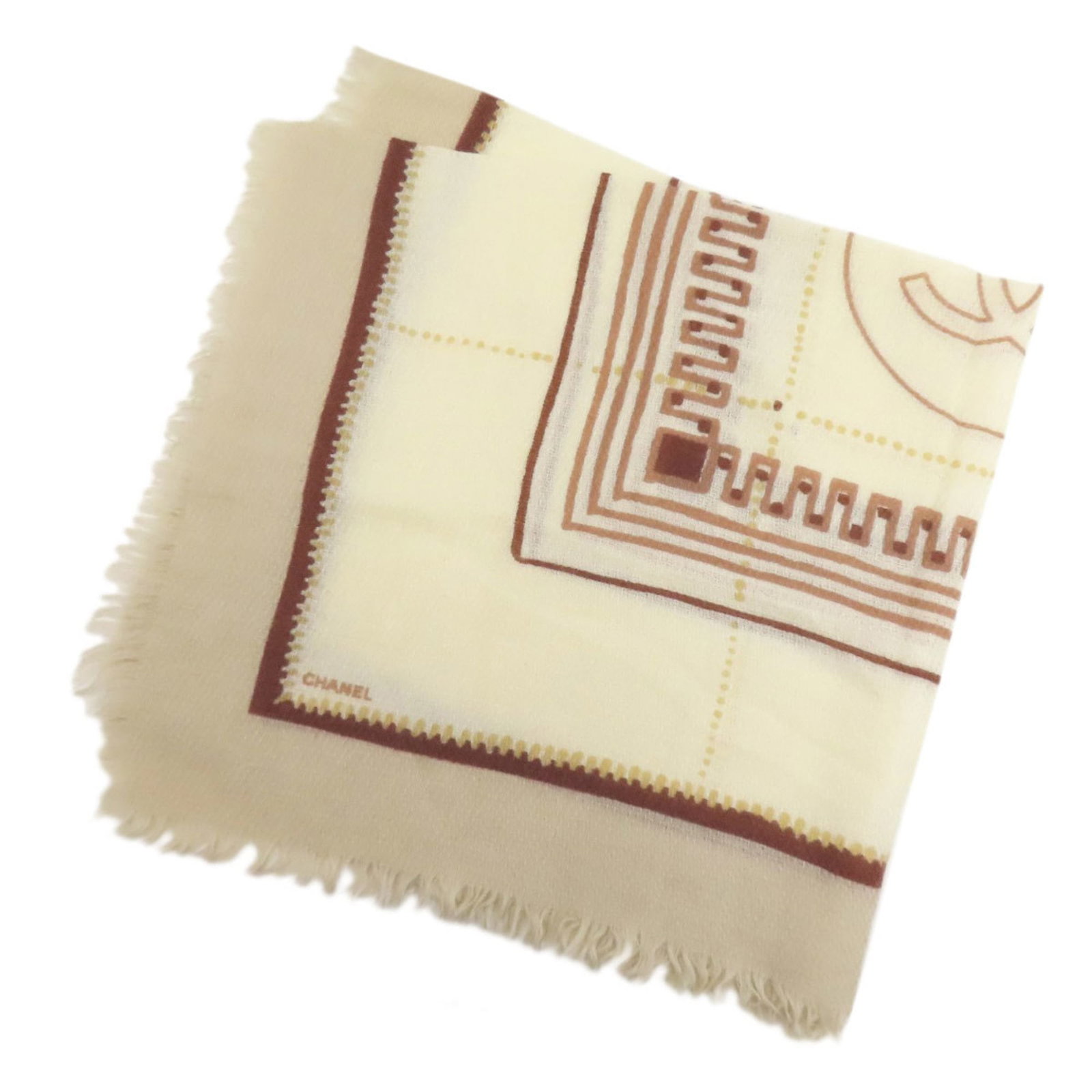 Wool Chanel Stole: Wool Chanel Stole A timeless piece from the iconic Chanel brand, this wool stole boasts a classic beige and yellow color combination that exudes effortless elegance. With its generous size and soft, t