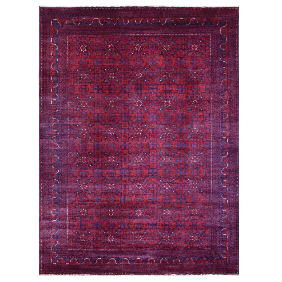 Rug 9'8"x13'1" Red Hand Knotted Tribal Design Soft Wool Afghan Khamyab: Rug 9'8"x13'1" Red Hand Knotted Tribal Design Soft Wool Afghan Khamyab Experience the rich cultural heritage of Afghanistan with this stunning 9'8"x13'1" Red Hand Knotted Tribal Design Soft Wool Afgha