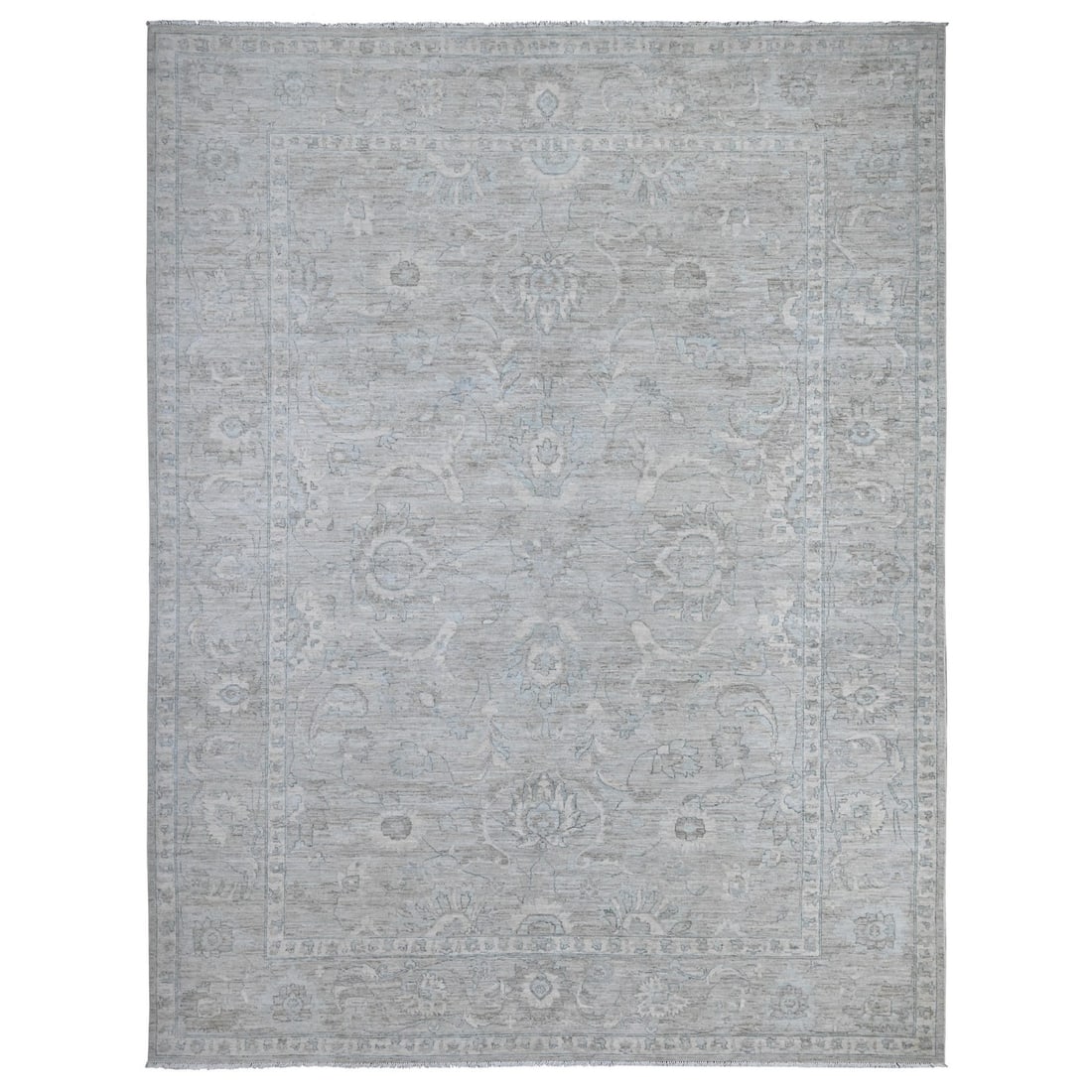 Rug 10'x13' Pewter Gray Hand Knotted White Wash Peshawar Wool Oriental: Rug 10'x13' Pewter Gray Hand Knotted White Wash Peshawar Wool Oriental Experience the warmth and elegance of traditional Peshawar craftsmanship with this stunning 10'x13' Pewter Gray Hand Knotted Whit