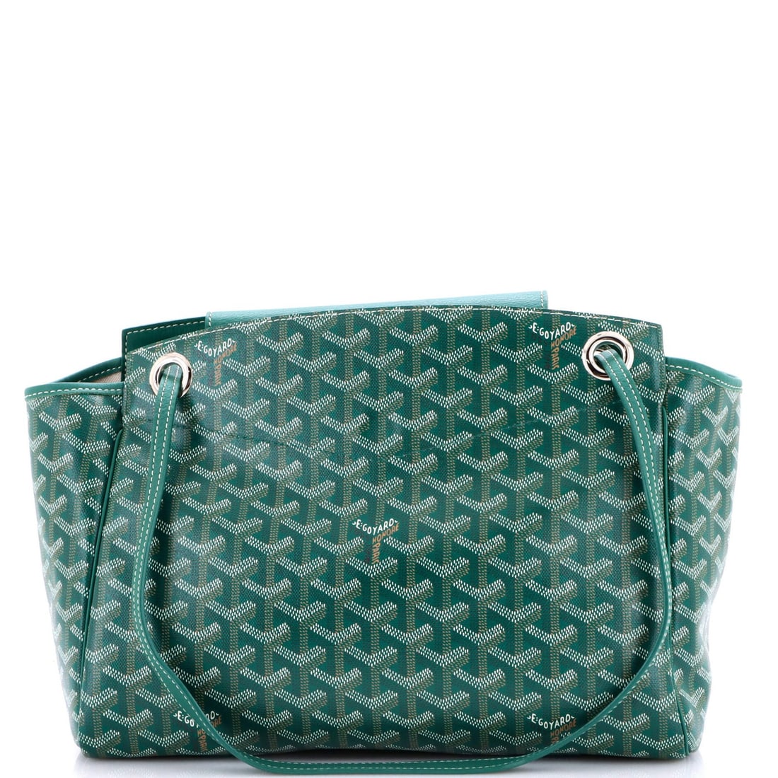 PM Goyard Rouette Bag Coated Canvas: PM Goyard Rouette Bag Coated Canvas The iconic Goyard Rouette Bag is a timeless classic, boasting a durable canvas coated exterior in vibrant green that will add a pop of color to any outfit. With its
