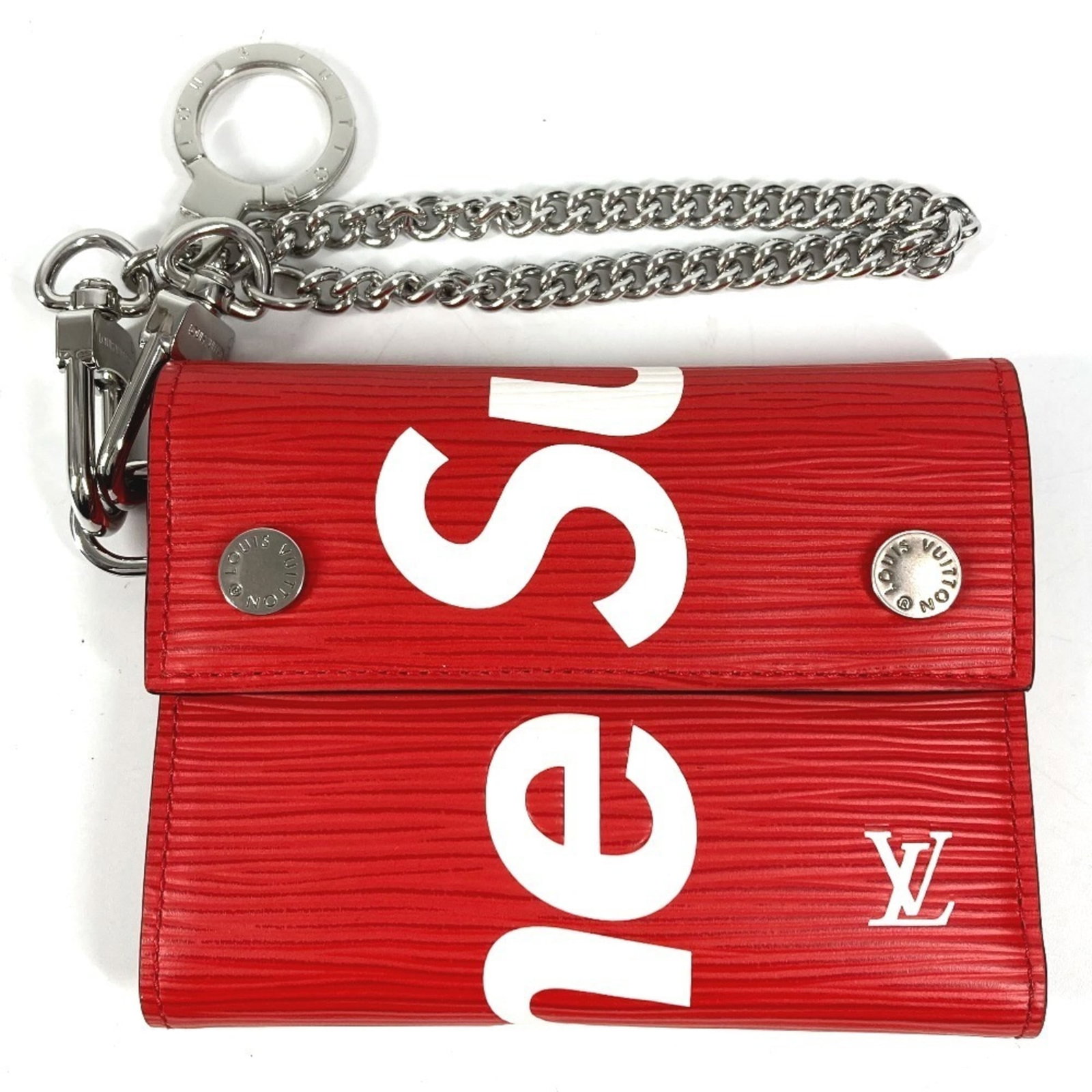 Louis Vuitton Epi Leather Chain Shoulder Wallet: Louis Vuitton Epi Leather Chain Shoulder Wallet Elevate your style with the iconic Louis Vuitton Epi Leather Chain Shoulder Wallet, boasting sleek red and white color options that add a pop of sophist